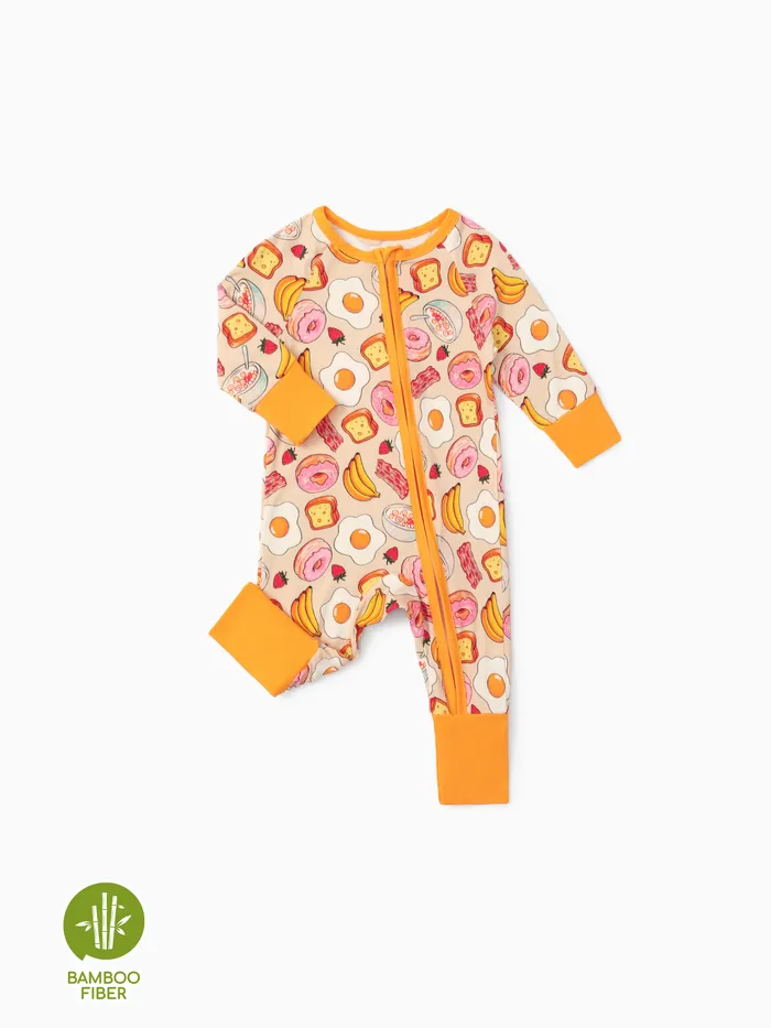 Bébé Garçon/Fille Vêtements Bambou Tissu Zip-up Alimentaire Imprimer Combinaison