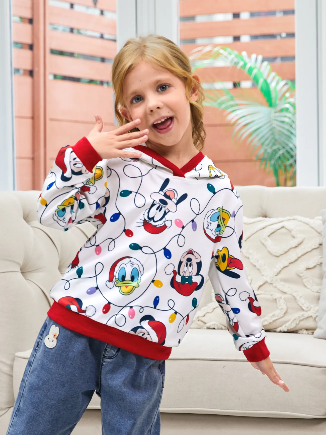 

Disney Mickey and Friends Family Matching Christmas Character Allover Hooded Long-sleeve Sweatshirt