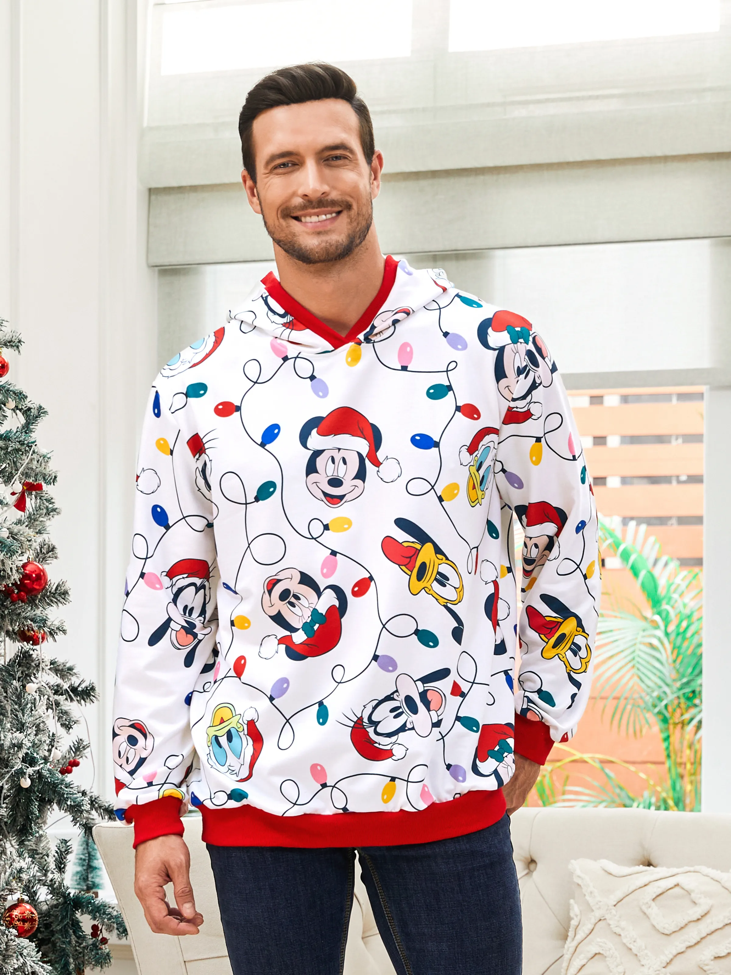 

Disney Mickey and Friends Family Matching Christmas Character Allover Hooded Long-sleeve Sweatshirt