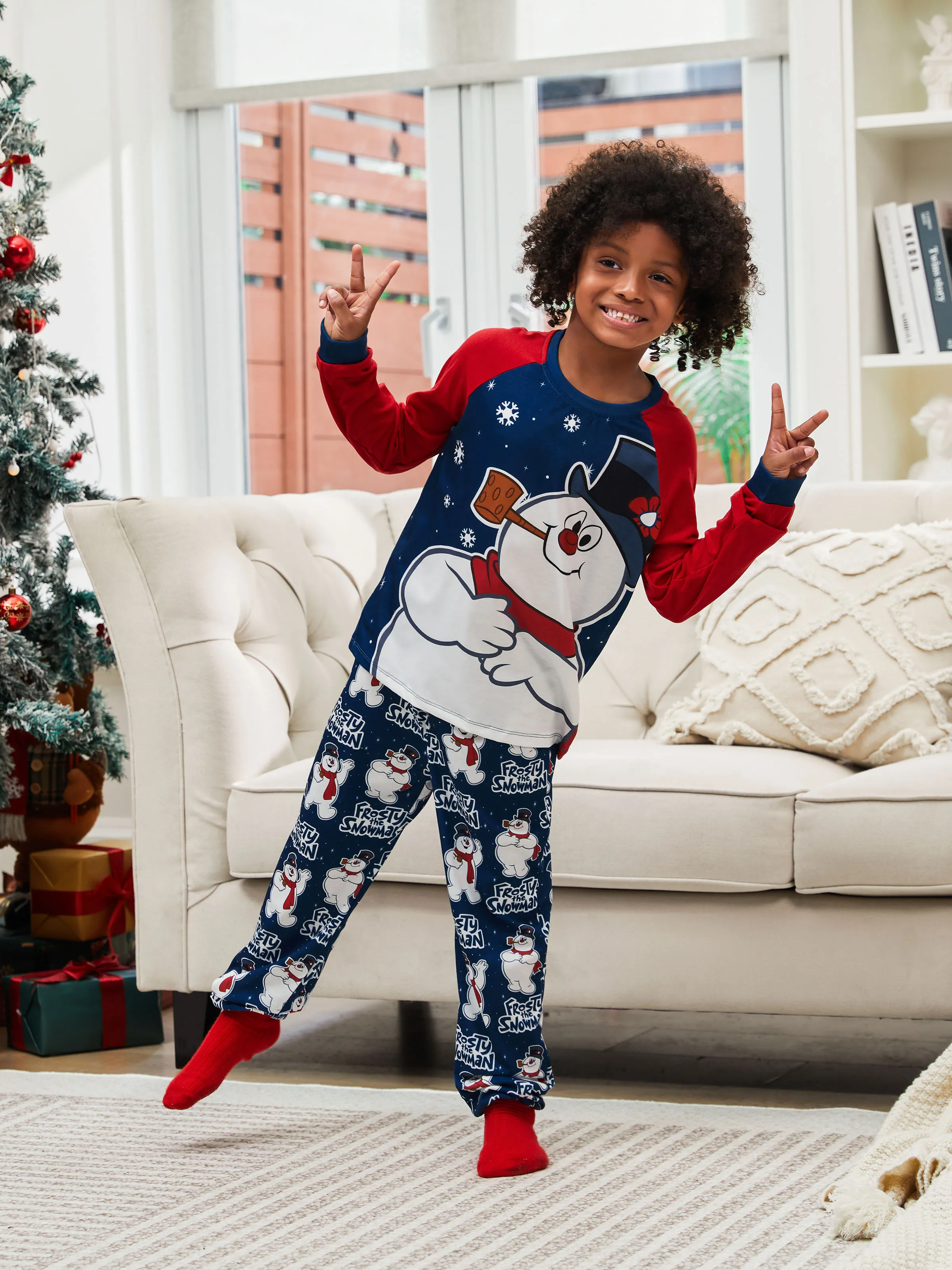 

Frosty The Snowman Pajamas - Matching Christmas PJs (Red Raglan Sleeve)