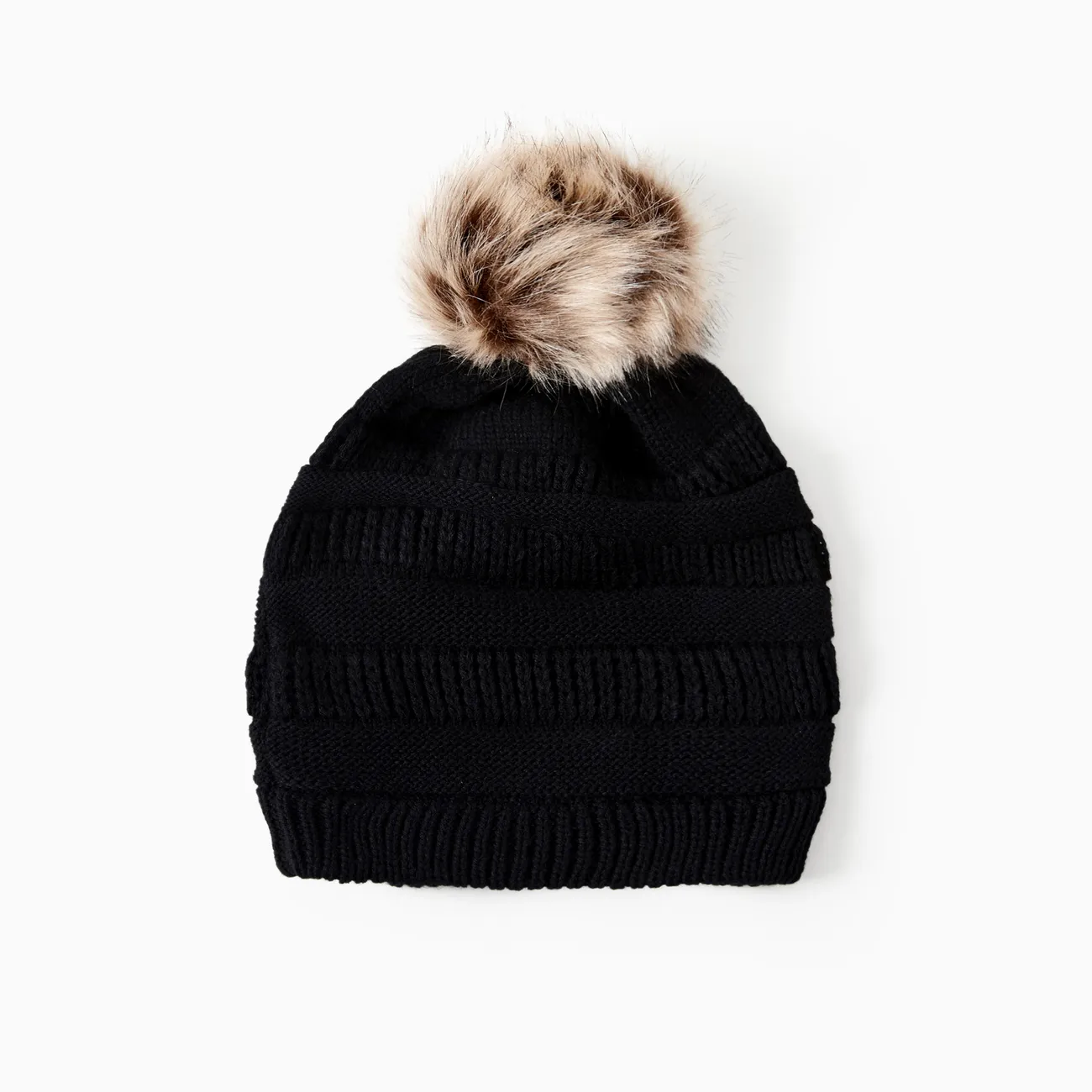 Winter Fall Trendy Chunky Stretchy Cable Knit Pom Pom hat for mom and daughter