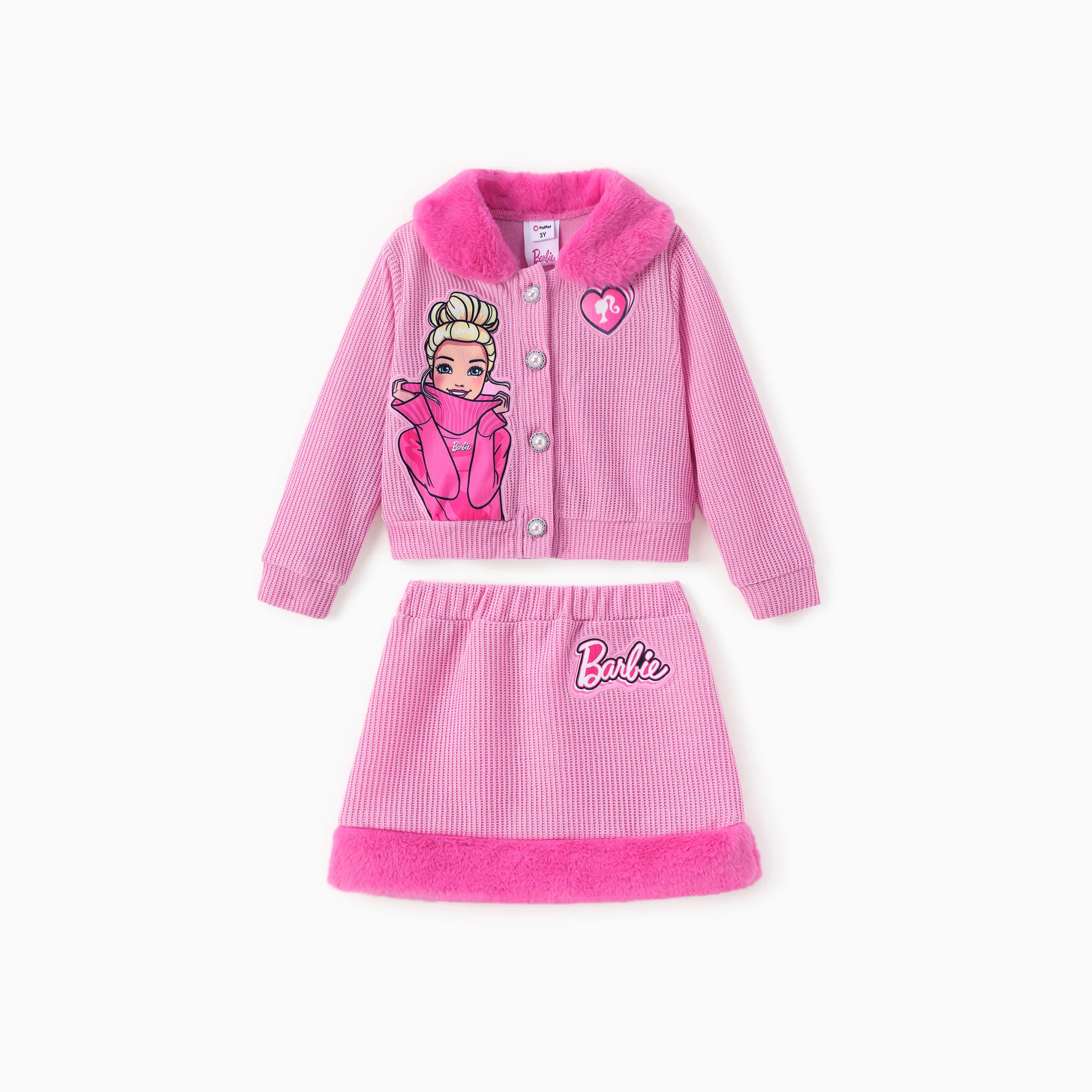 

Barbie Clothing Toddler/Kid Girl 2pcs Character Embroidered Pearl Button Plush Edge Jacket And Skirt Set