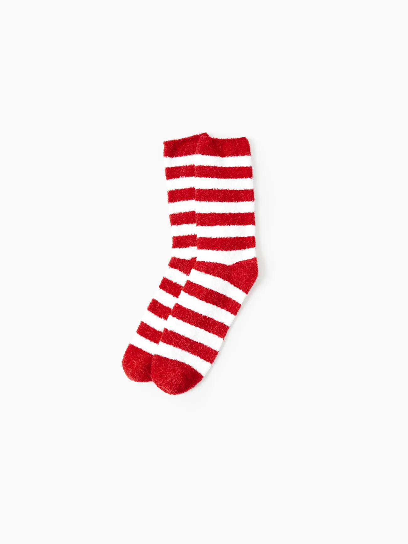 

Christmas Socks Red&White Striped Furry Holiday Socks Matching for Family