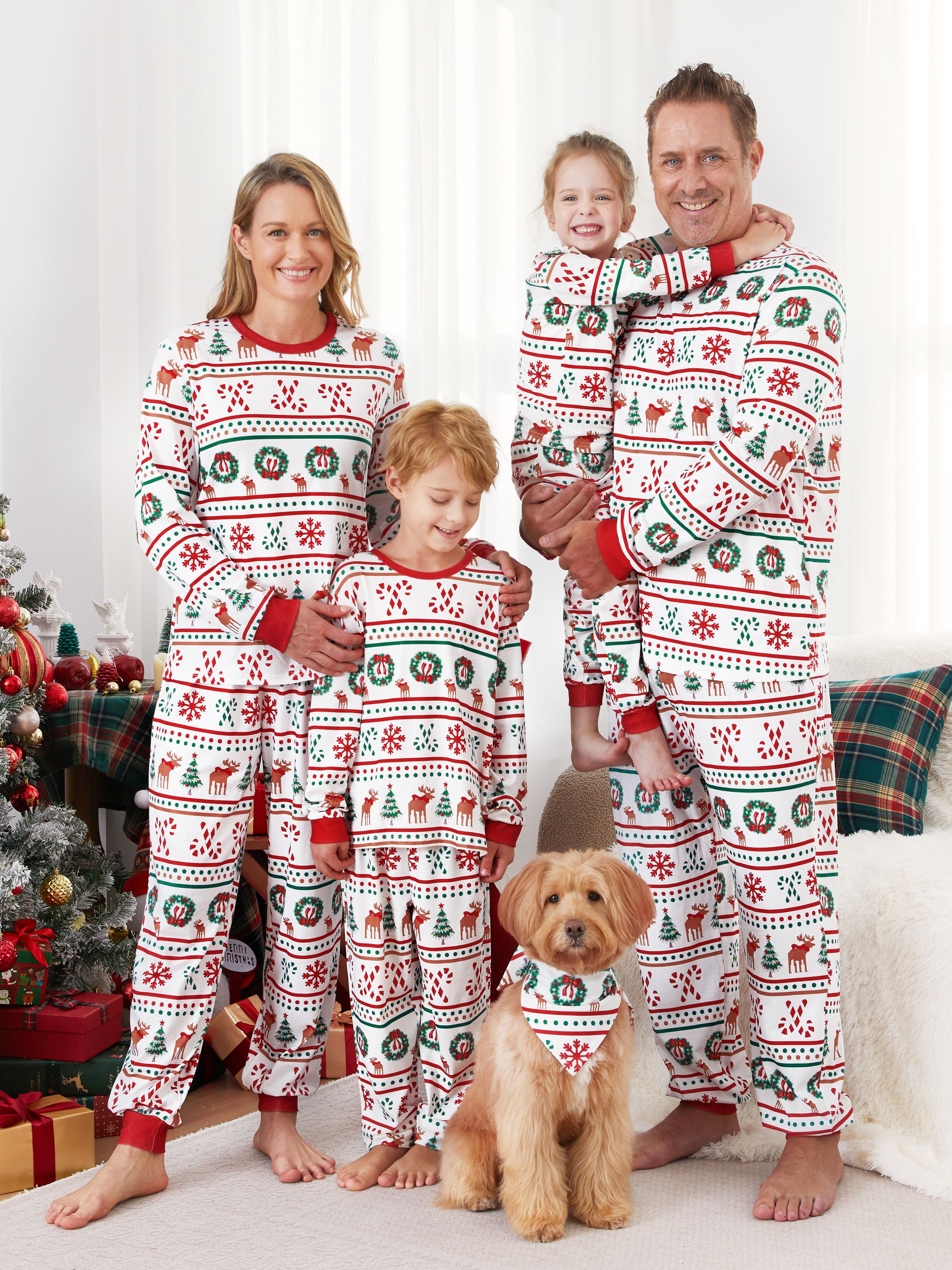 Christmas Family Matching Allover Reindeer Snowflake Xmas Tree Pattern Pajamas Sets