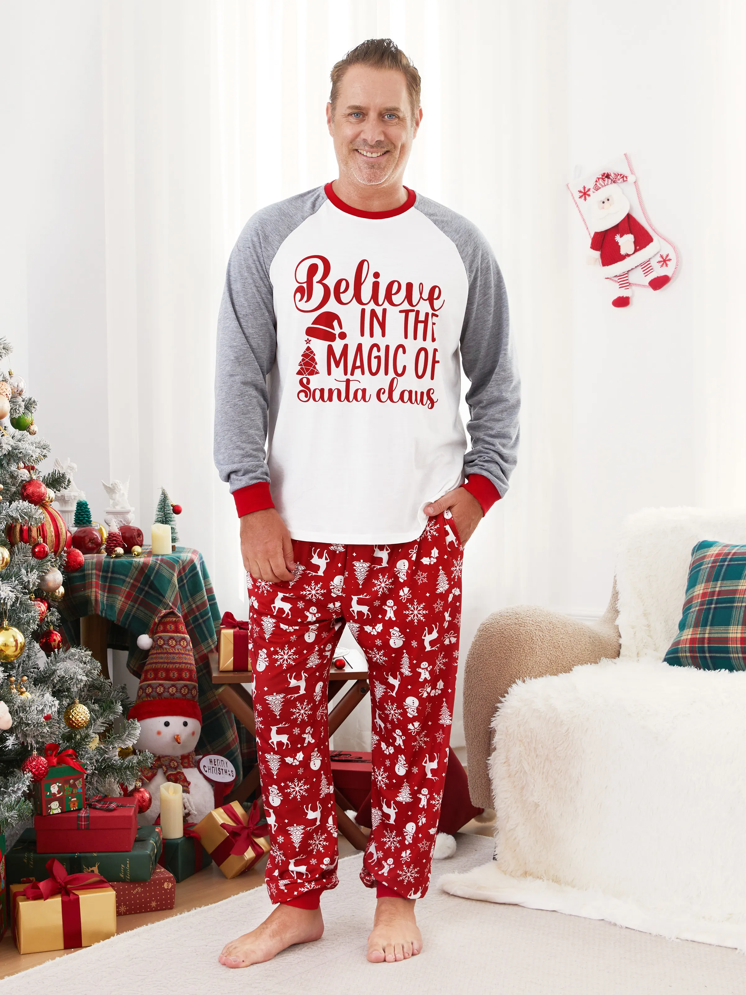 

Christmas Family Believe in the Magic of Santa Claus Pajamas Sets with Drawstring and String ( Flame Resistant )