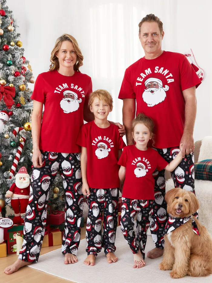 Pijama de Navidad Familia A Juego Fresco Negro Santa Claus Gráfico Mangas Cortas Conjuntos de Pijamas