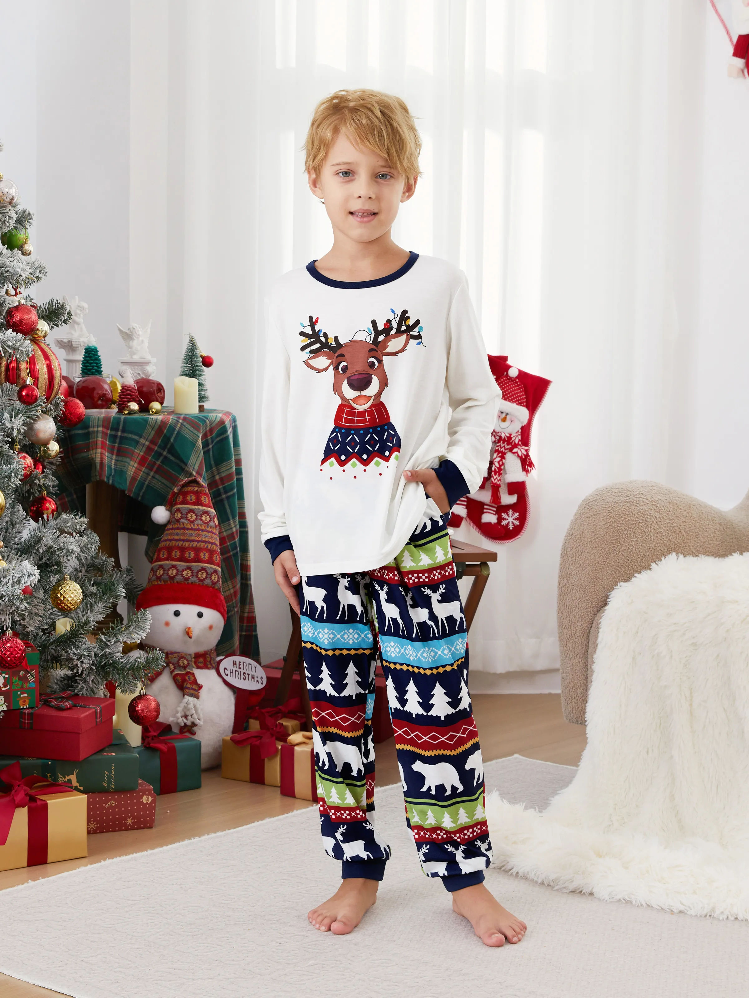 

Christmas Pajamas Family Matching Reindeer Big Graphic Pajamas Sets