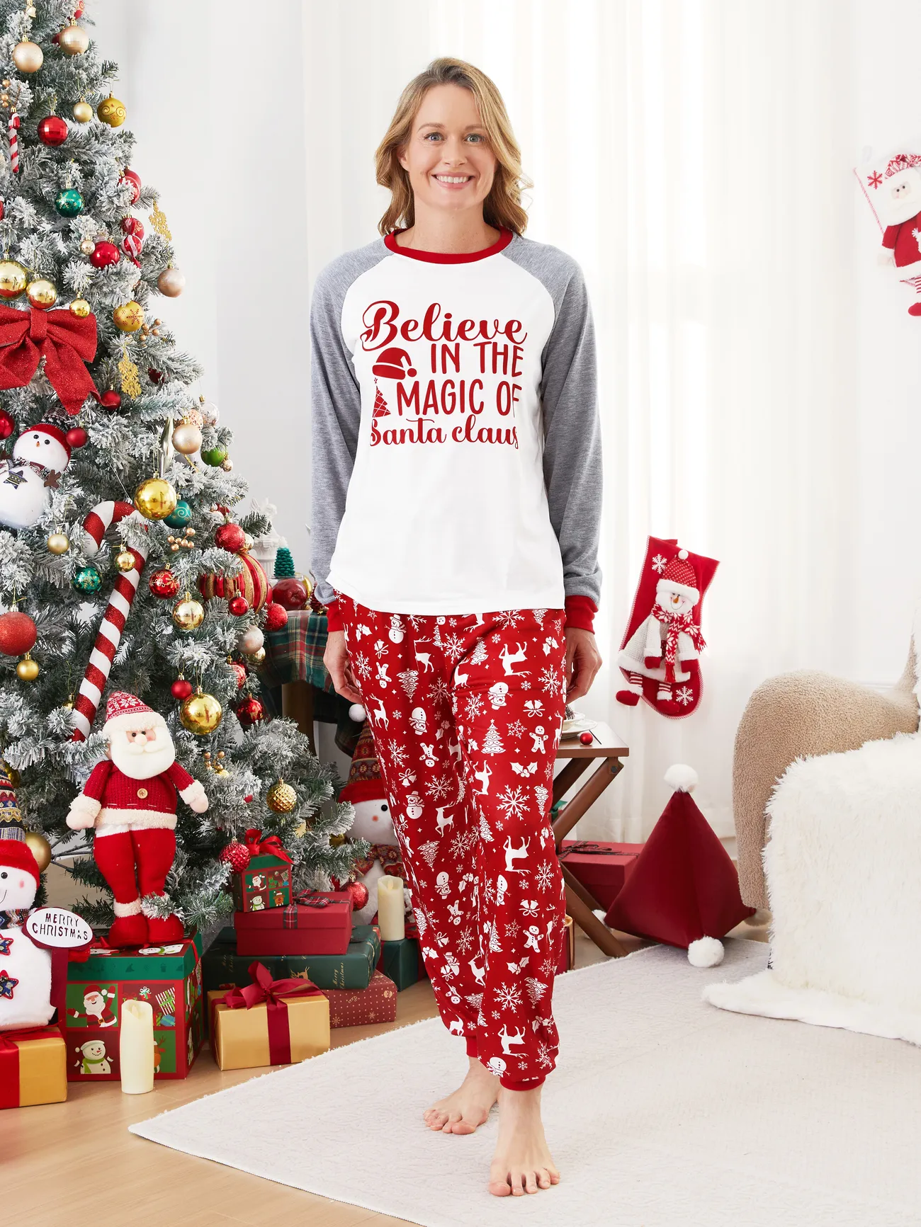 

Christmas Family Believe in the Magic of Santa Claus Pajamas Sets with Drawstring and String ( Flame Resistant )