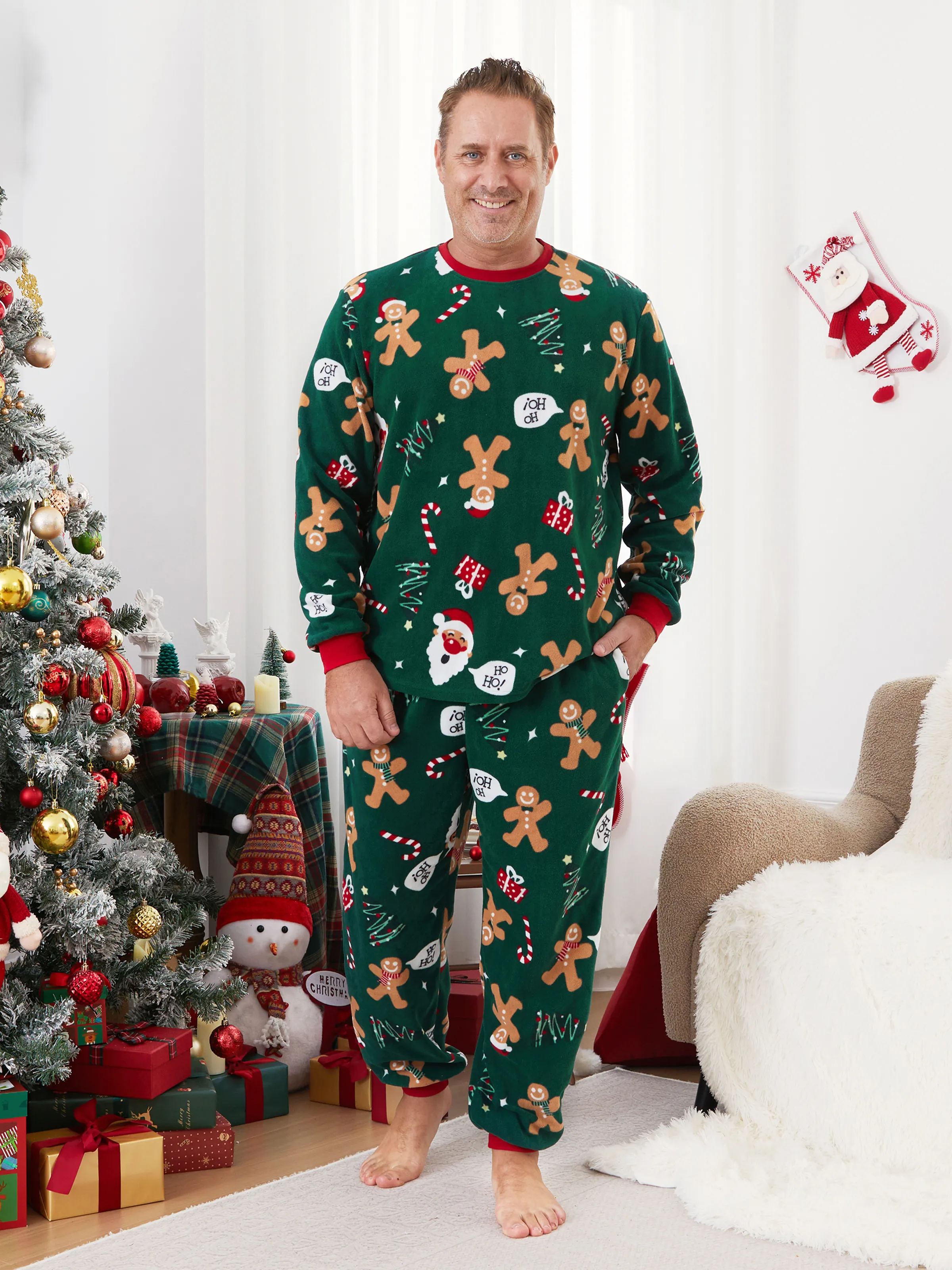 

Christmas Pajamas Family Matching Fleece Gingerbread Man Long Sleeves Pajamas Sets with Pockets