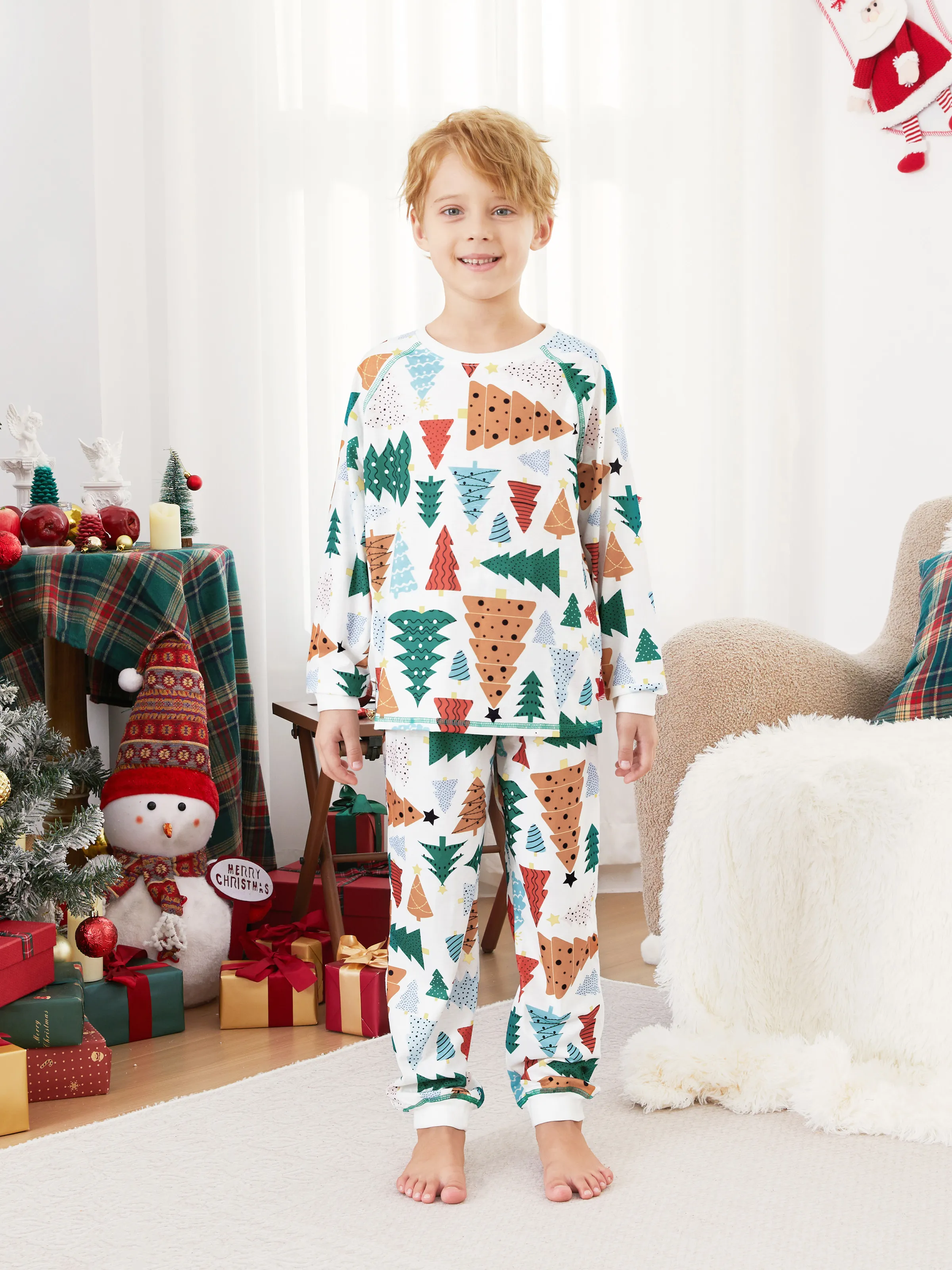 

Christmas Pajamas Family Matching Allover Christmas Tree Pattern Pajamas Sets with Drawstring and Pockets