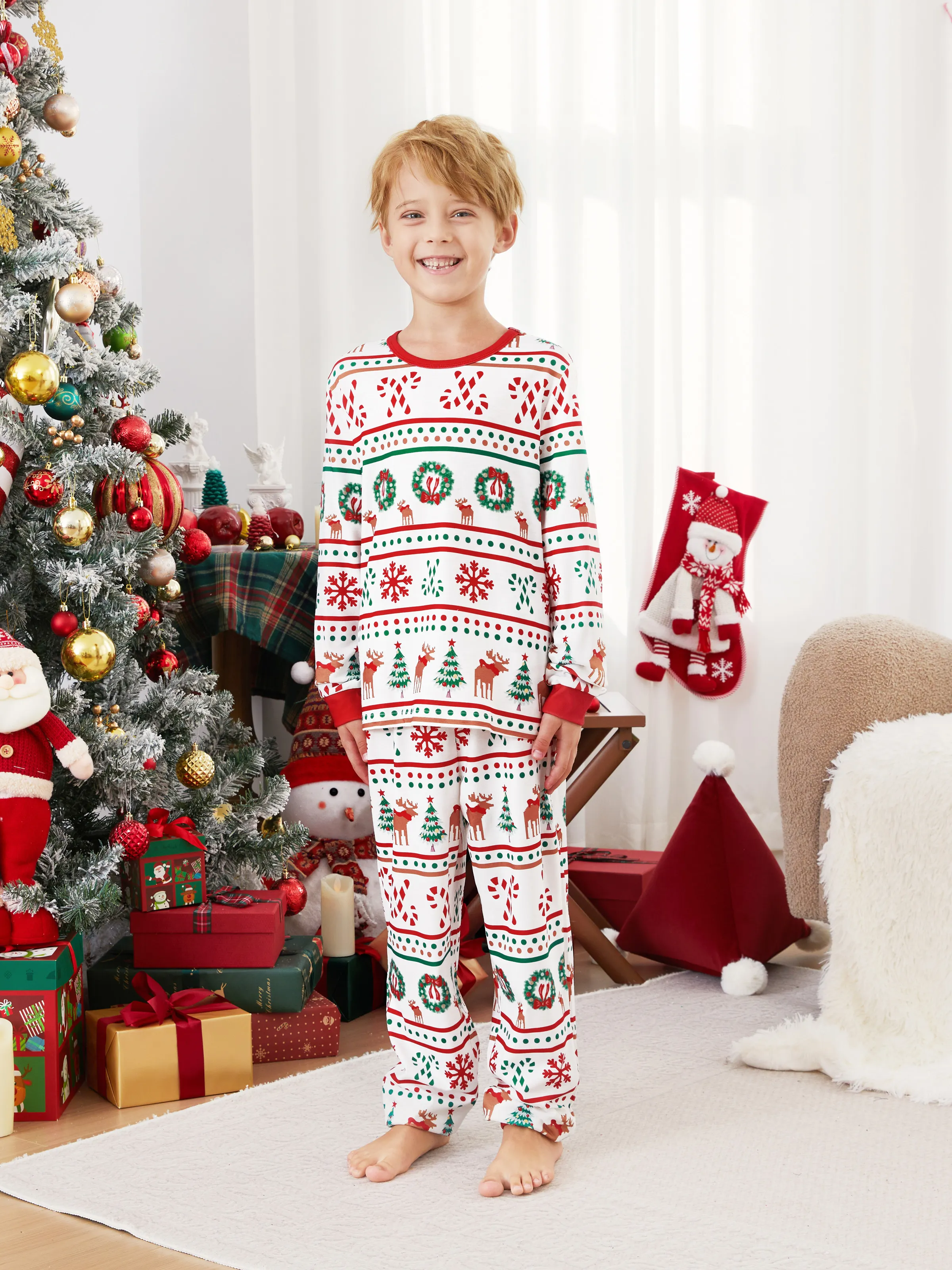 

Christmas Family Matching Allover Reindeer/Snowflake/Xmas Tree Pattern Pajamas Sets