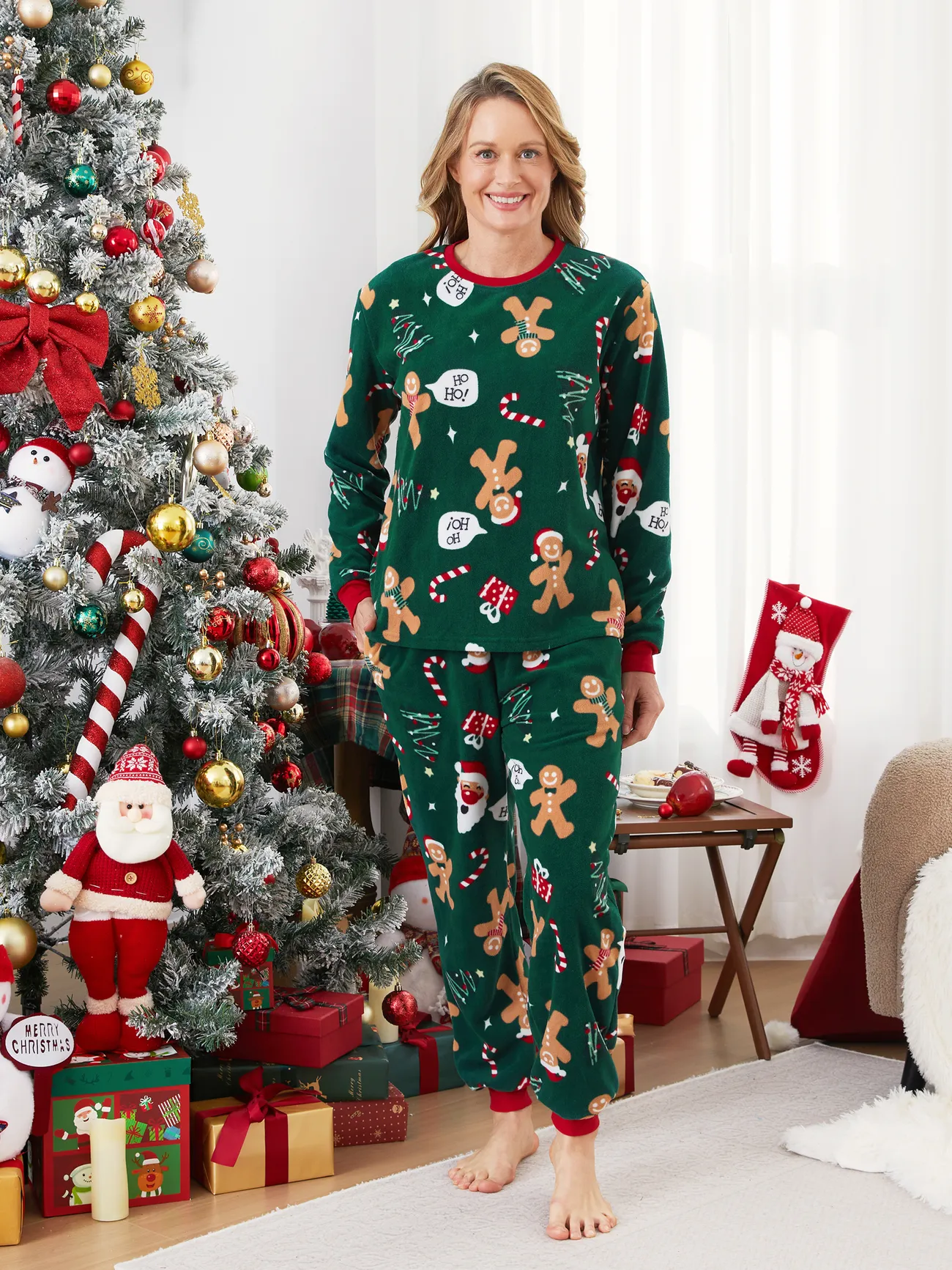 

Christmas Pajamas Family Matching Fleece Gingerbread Man Long Sleeves Pajamas Sets with Pockets