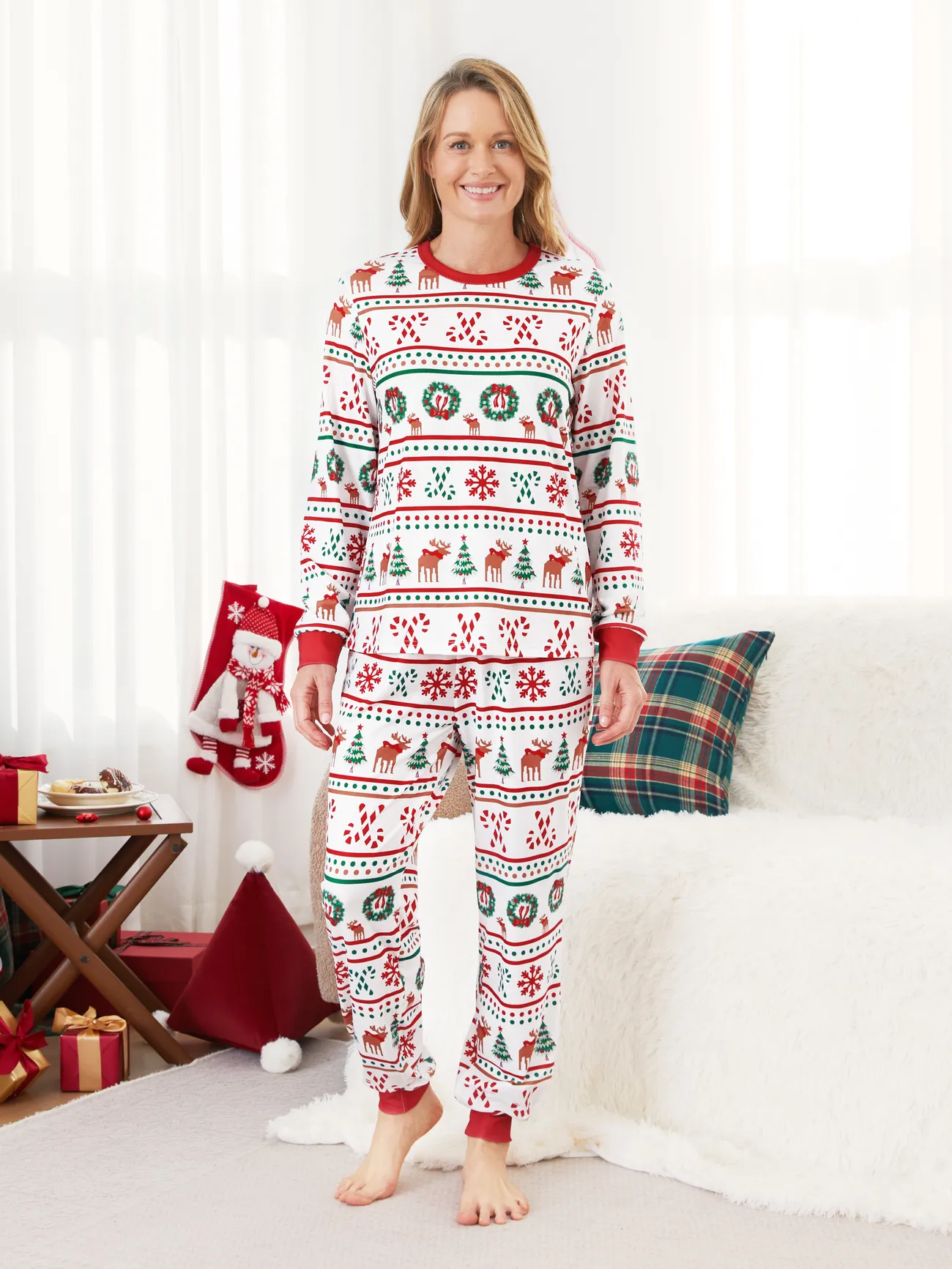 

Christmas Family Matching Allover Reindeer/Snowflake/Xmas Tree Pattern Pajamas Sets