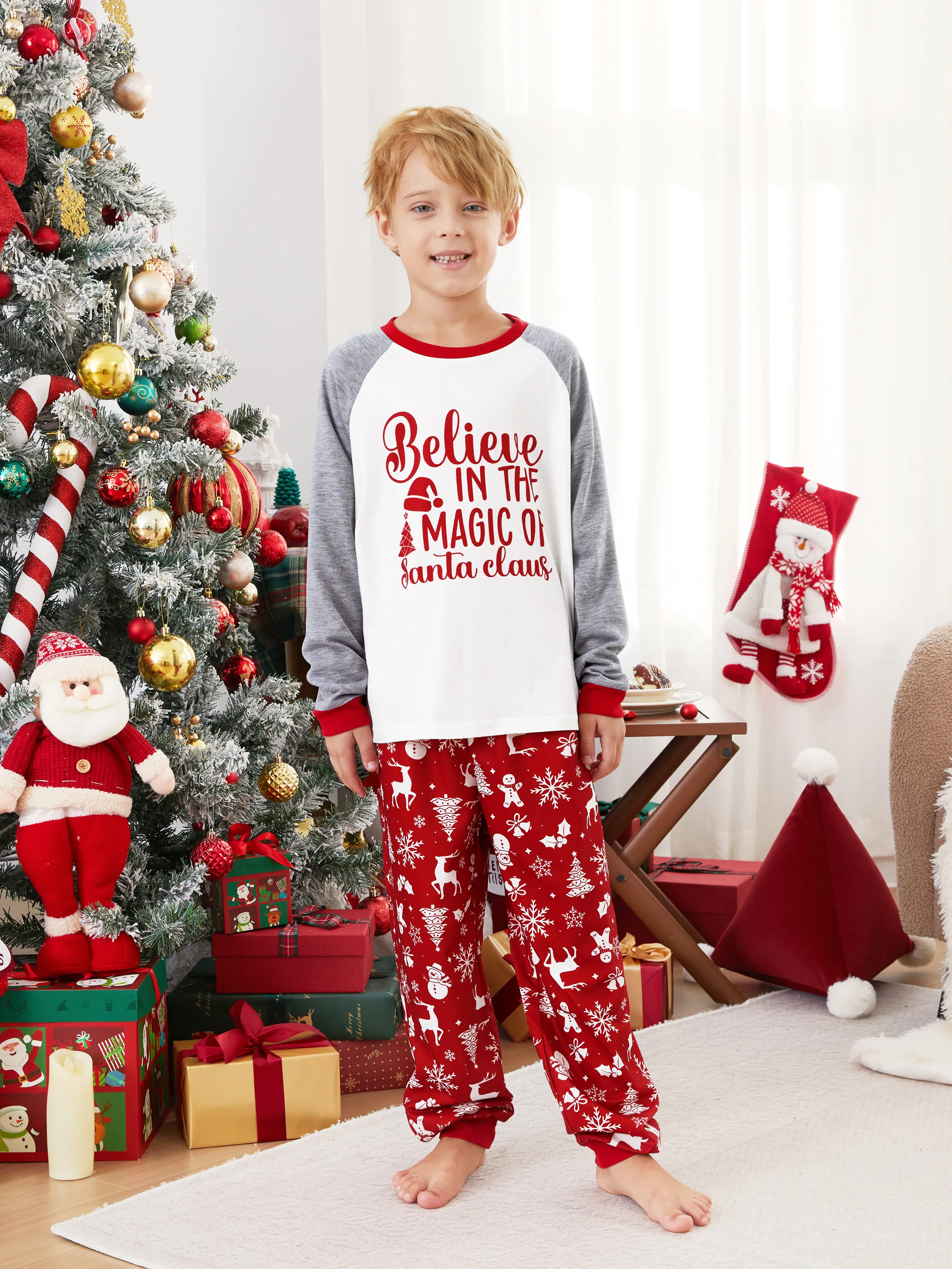 

Christmas Family Believe in the Magic of Santa Claus Pajamas Sets with Drawstring and String ( Flame Resistant )