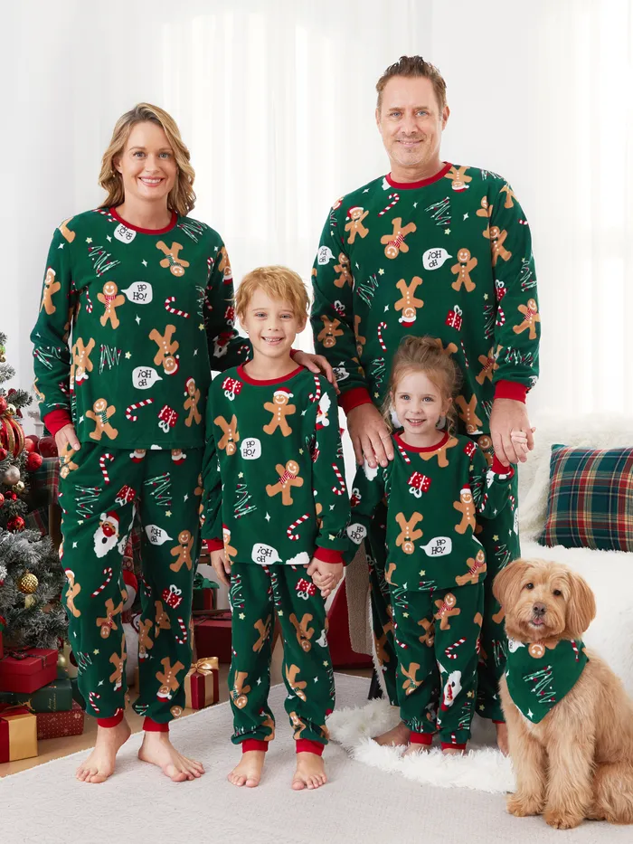 Weihnachtspyjamas Familie Passende Fleece Lebkuchen Mann Langarm Pyjama Sets mit Taschen