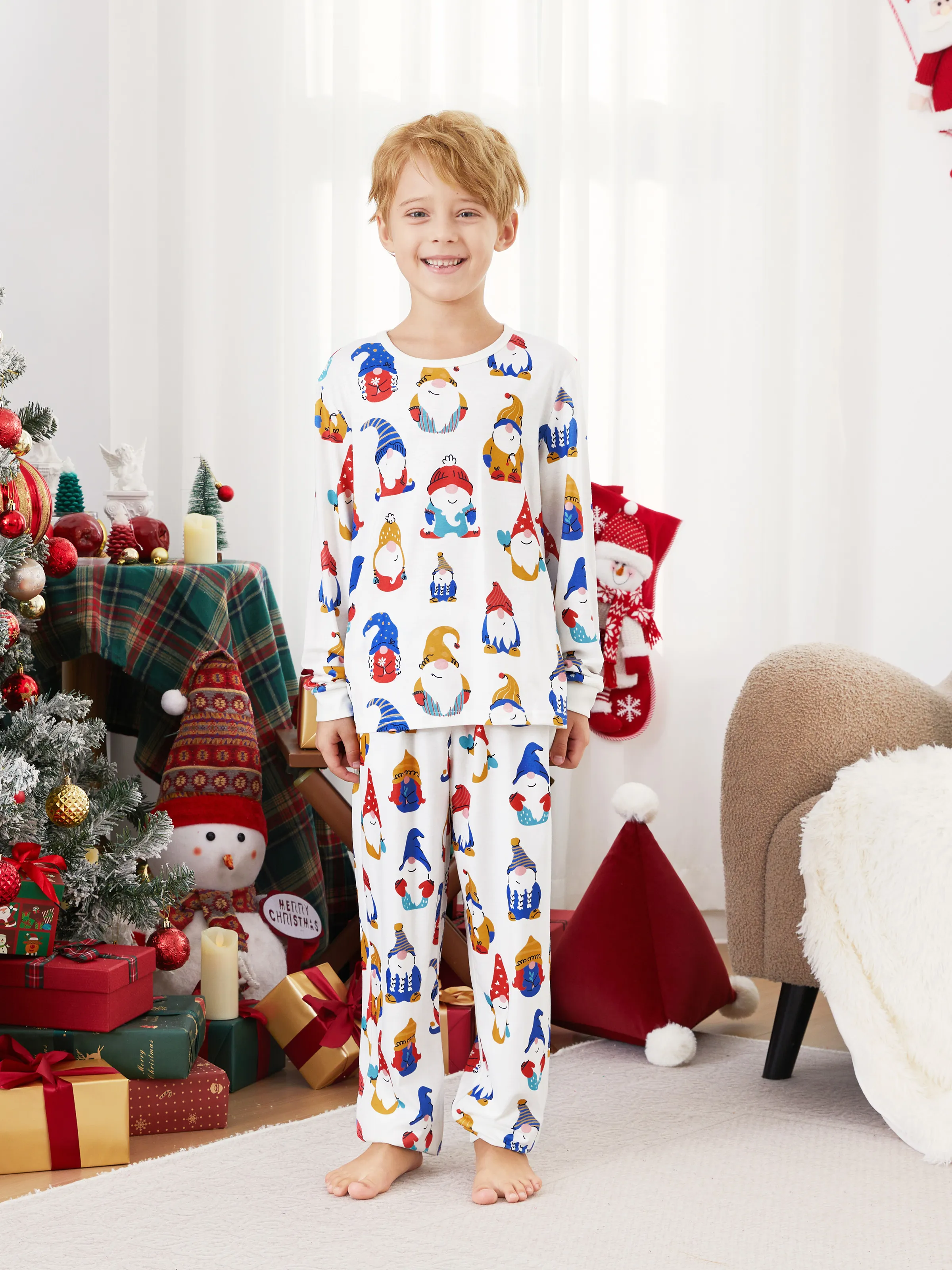 

Christmas Pajamas Family Matching Allover Colorful Gnome Pattern Long Sleeves Pajamas Sets