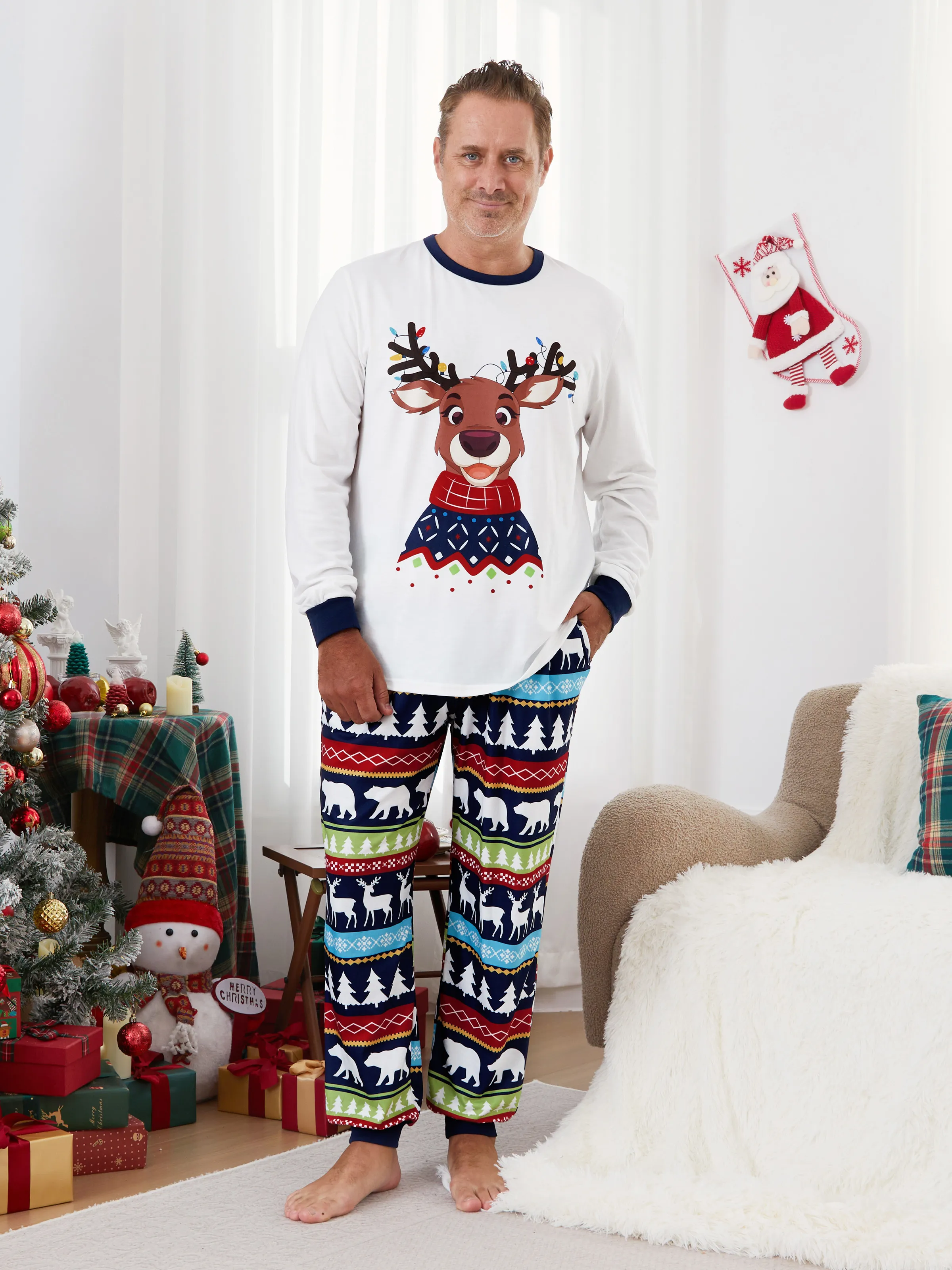 

Christmas Pajamas Family Matching Reindeer Big Graphic Pajamas Sets