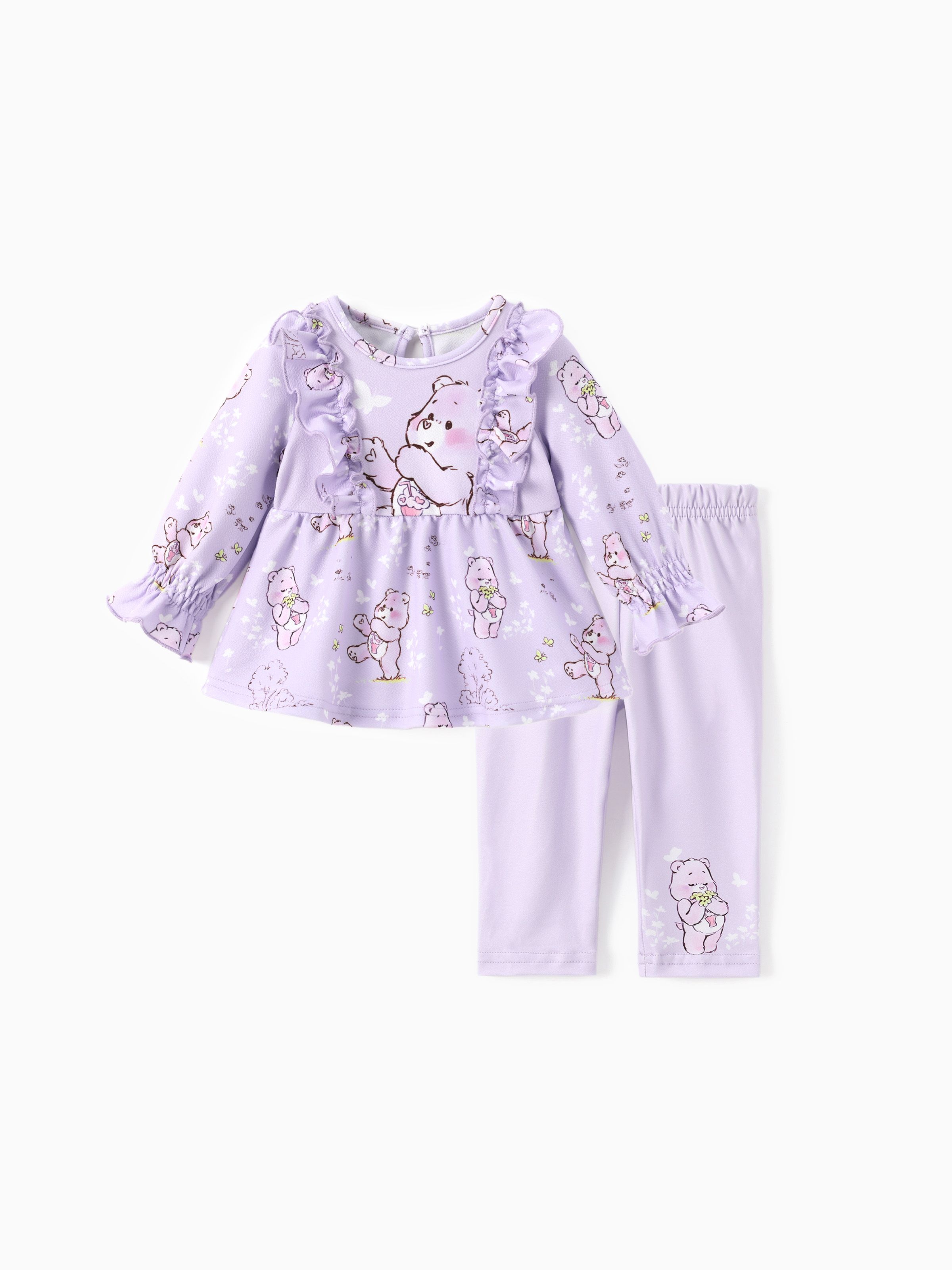 

Care Bear Baby Girl 2pcs Character Heart Pattern Ruffled Edge Top And Leggings Set