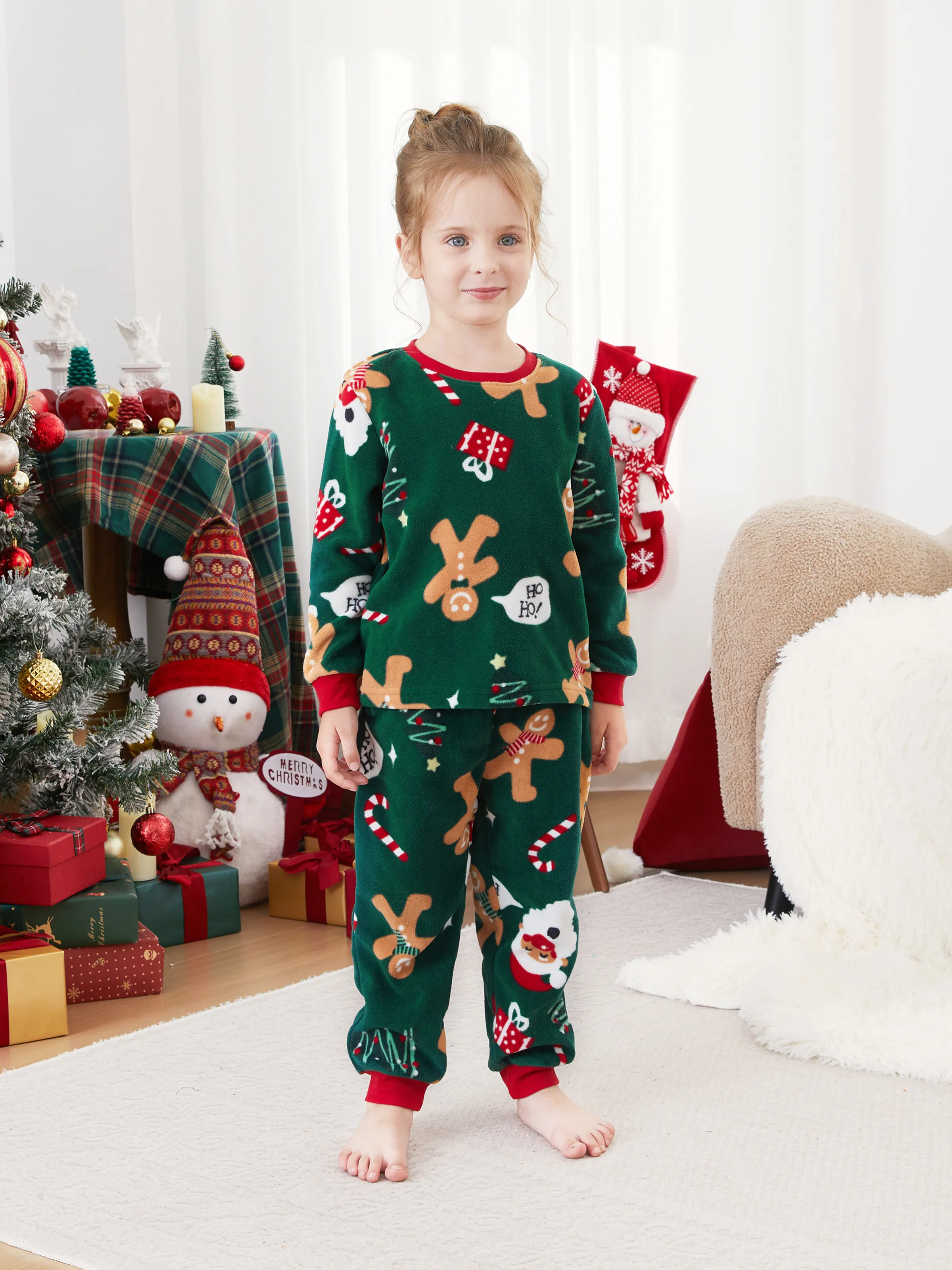 Pijama de Navidad Familia Polar A Juego Hombre de Jengibre Mangas Largas Conjuntos de Pijama con Bolsillos