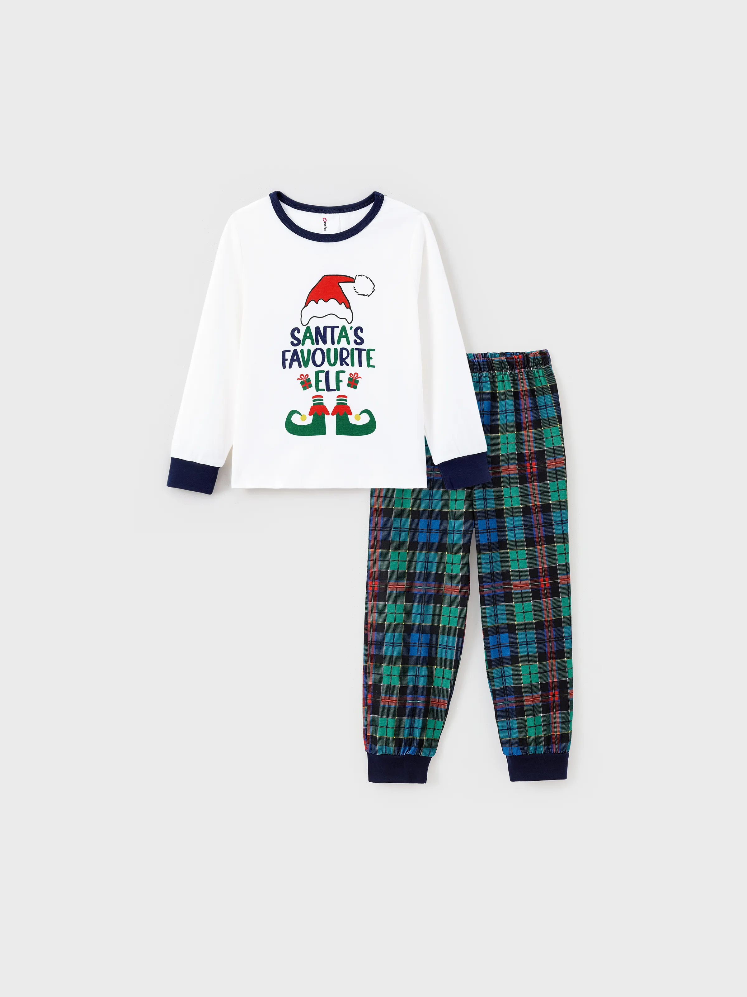 Pijama navideño a juego con hermanos Top ELF favorito de Papá Noel y pantalones a cuadros 