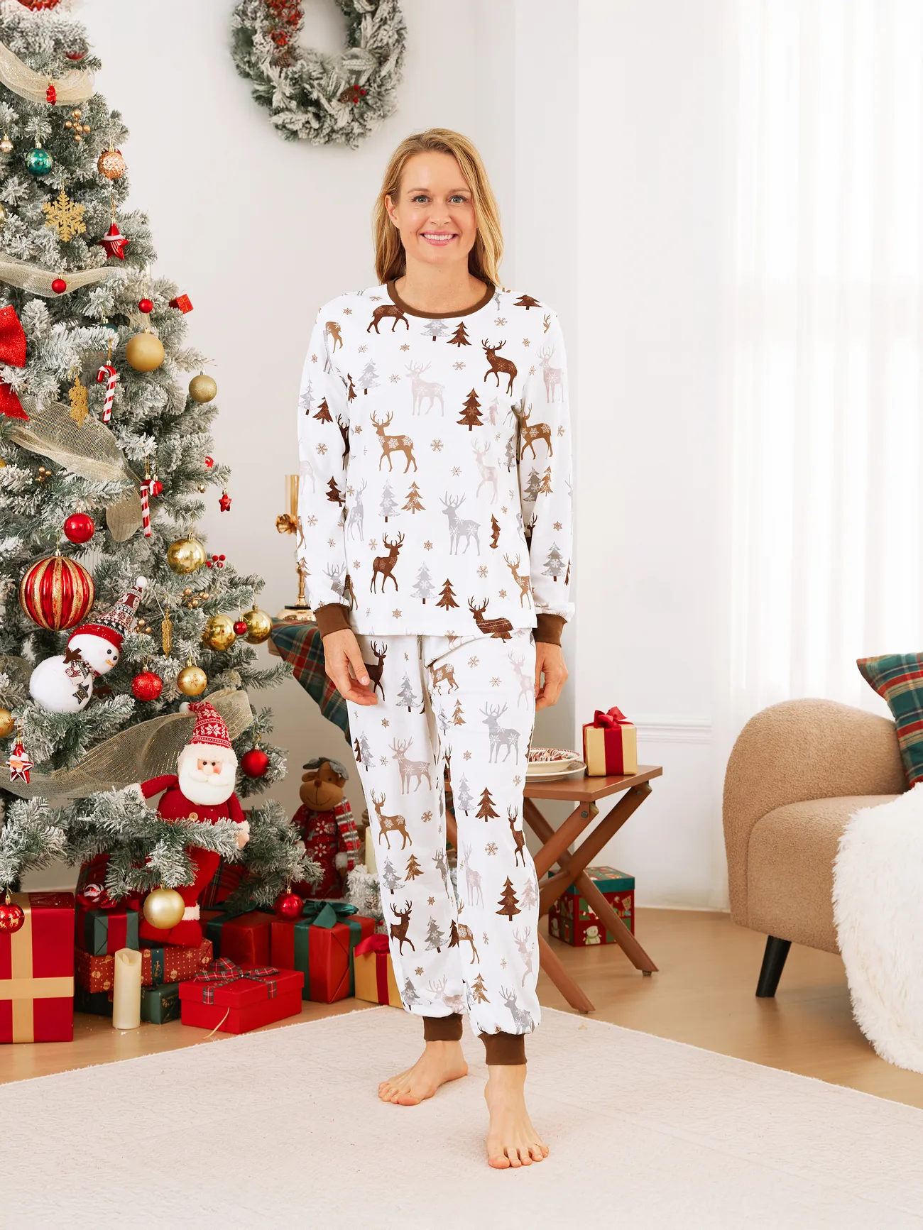 

Christmas Family Matching Reindeer&Trees Print Long-sleeve Pajamas Sets