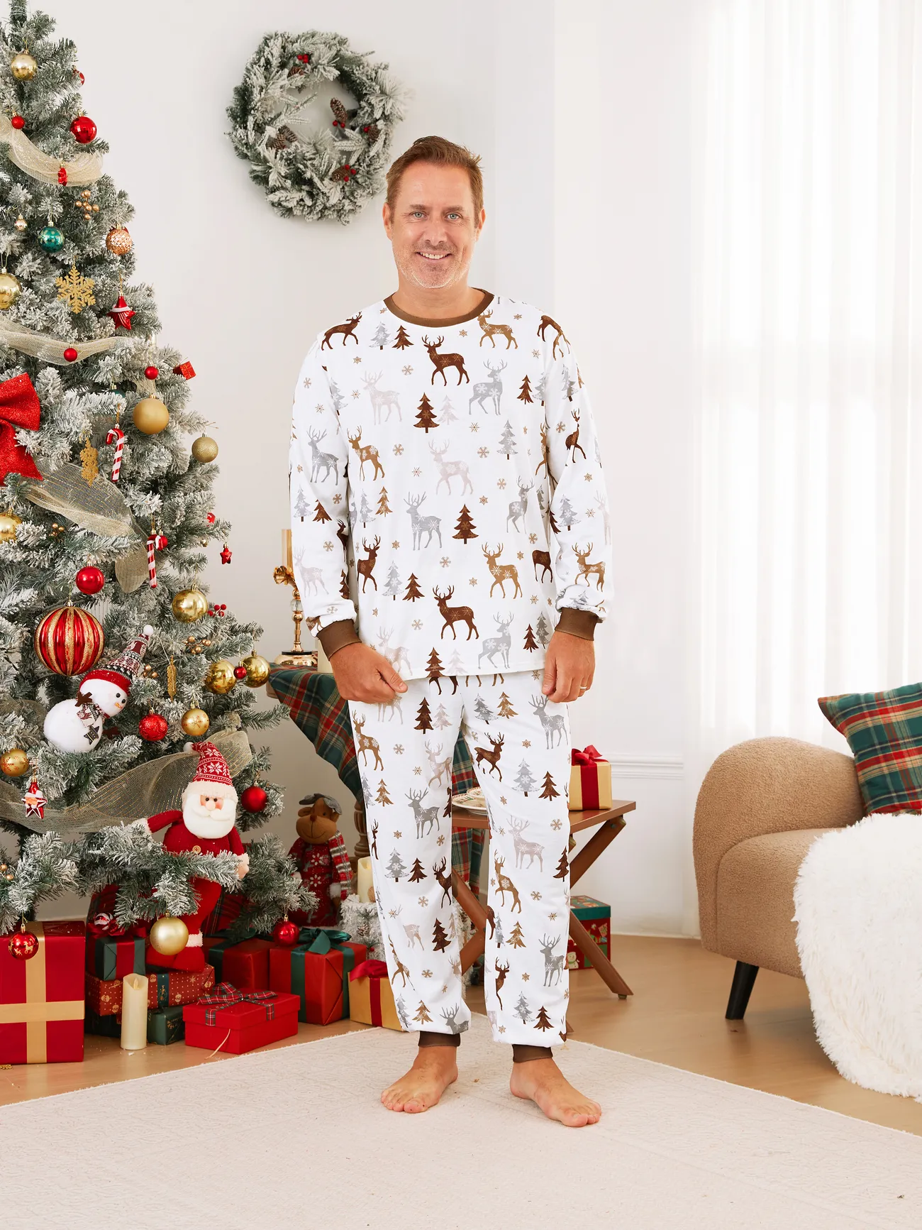 

Christmas Family Matching Reindeer&Trees Print Long-sleeve Pajamas Sets