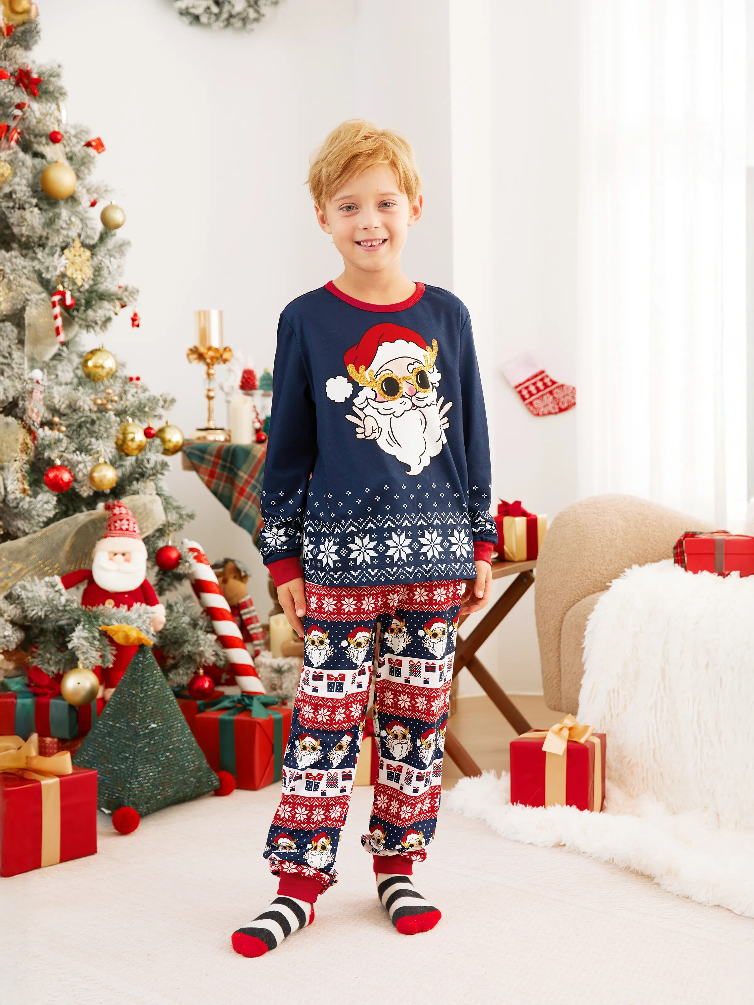 

Christmas Family Matching Funny Santa Wearing Sunglasses Graphic Pajamas Sets