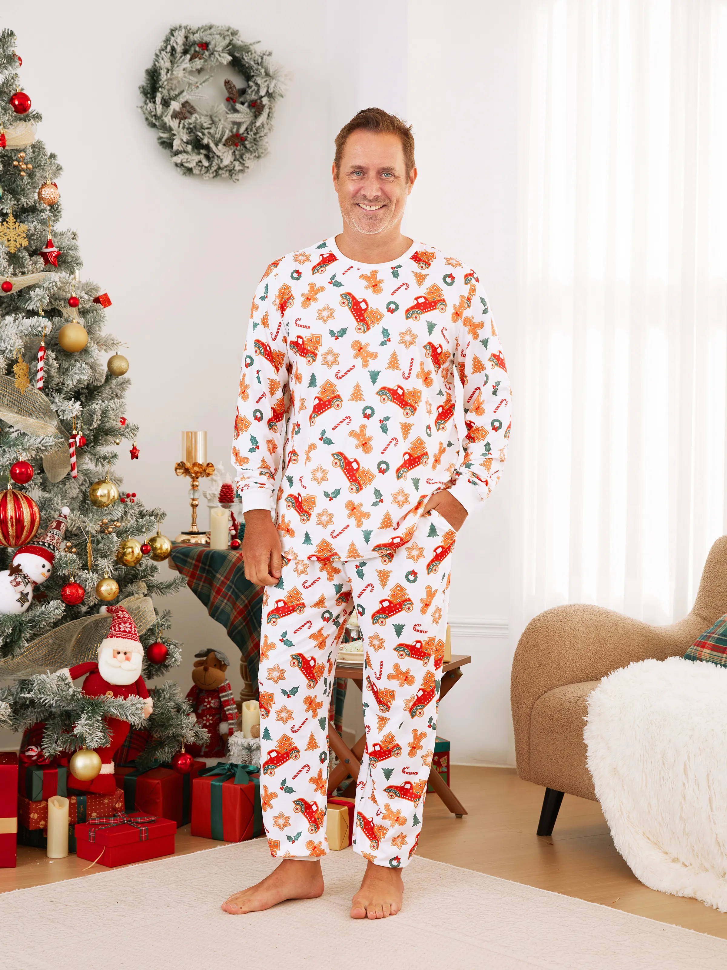 

Christmas Family Matching Allover Xmas Pattern Pajamas Sets with Drawstring and Pockets