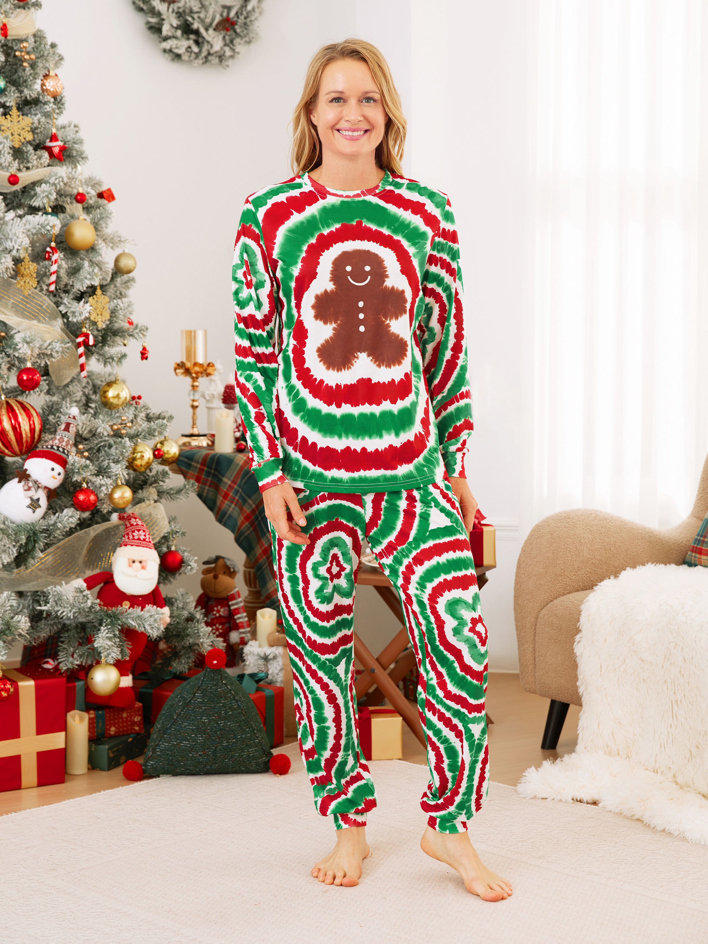 

Christmas Family Red&Green Tie-Dye Gingerbread Man Pajamas Sets