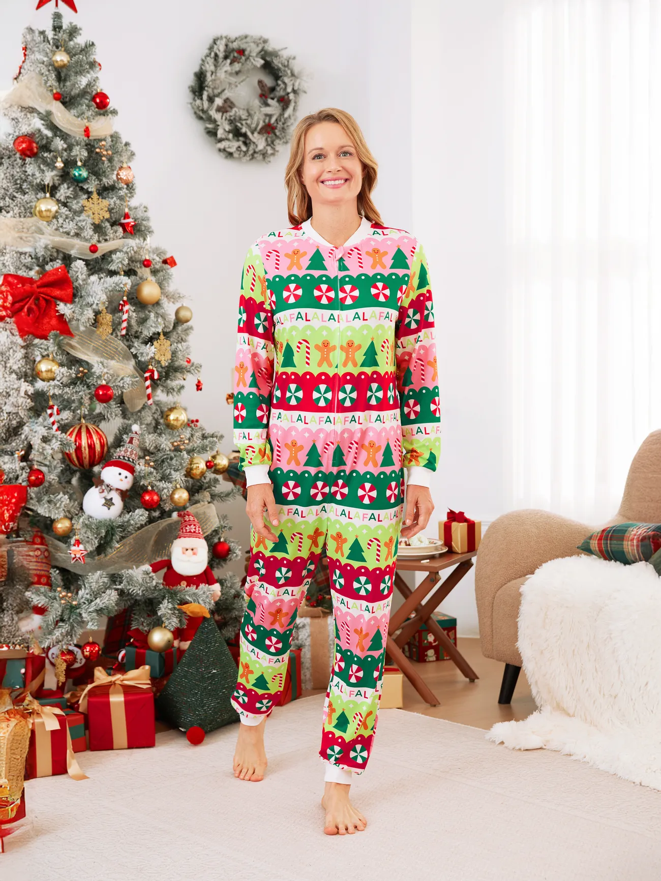 

Family Christmas Pajamas Sets Vibrant Colorful Allover Pattern Onesies Matching PJ Sets