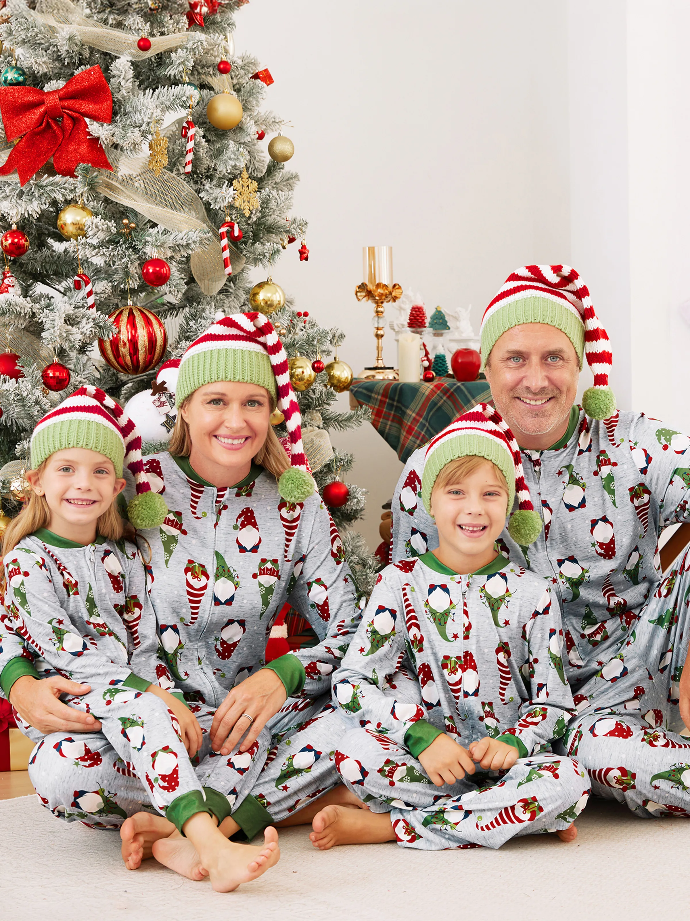 Christmas Hat Crochet Red&Green Striped Knit Hat Matching for Family