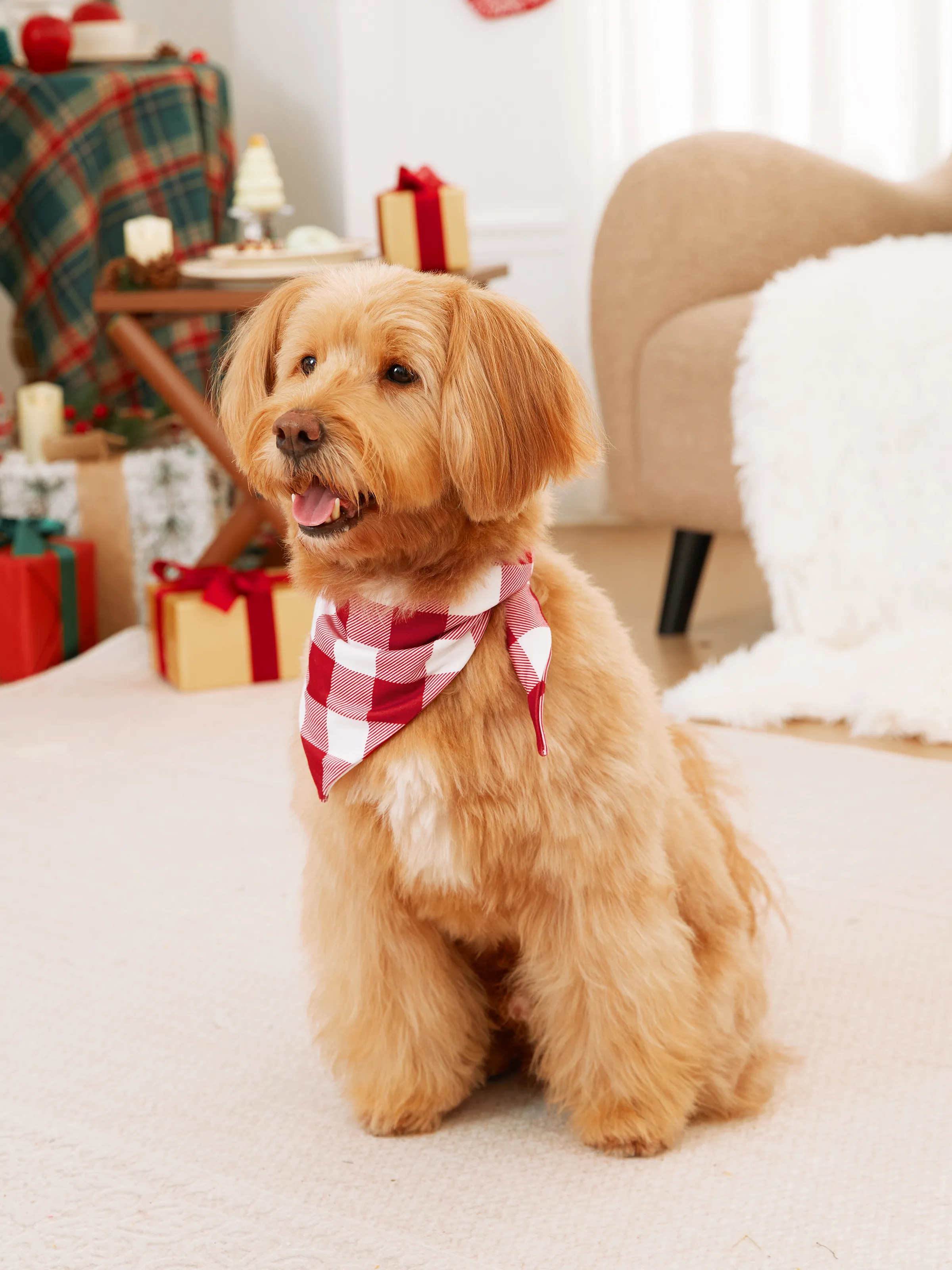 

Christmas Family Matching Red and White Checkered Plaid Pajamas Sets with Drawstring and Pockets