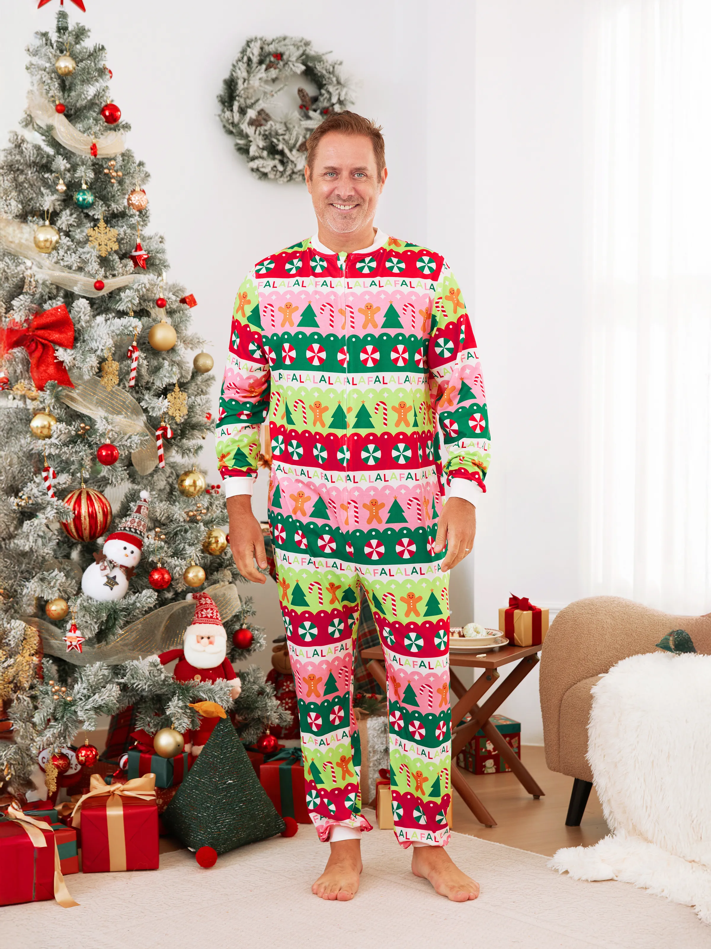 

Family Christmas Pajamas Sets Vibrant Colorful Allover Pattern Onesies Matching PJ Sets