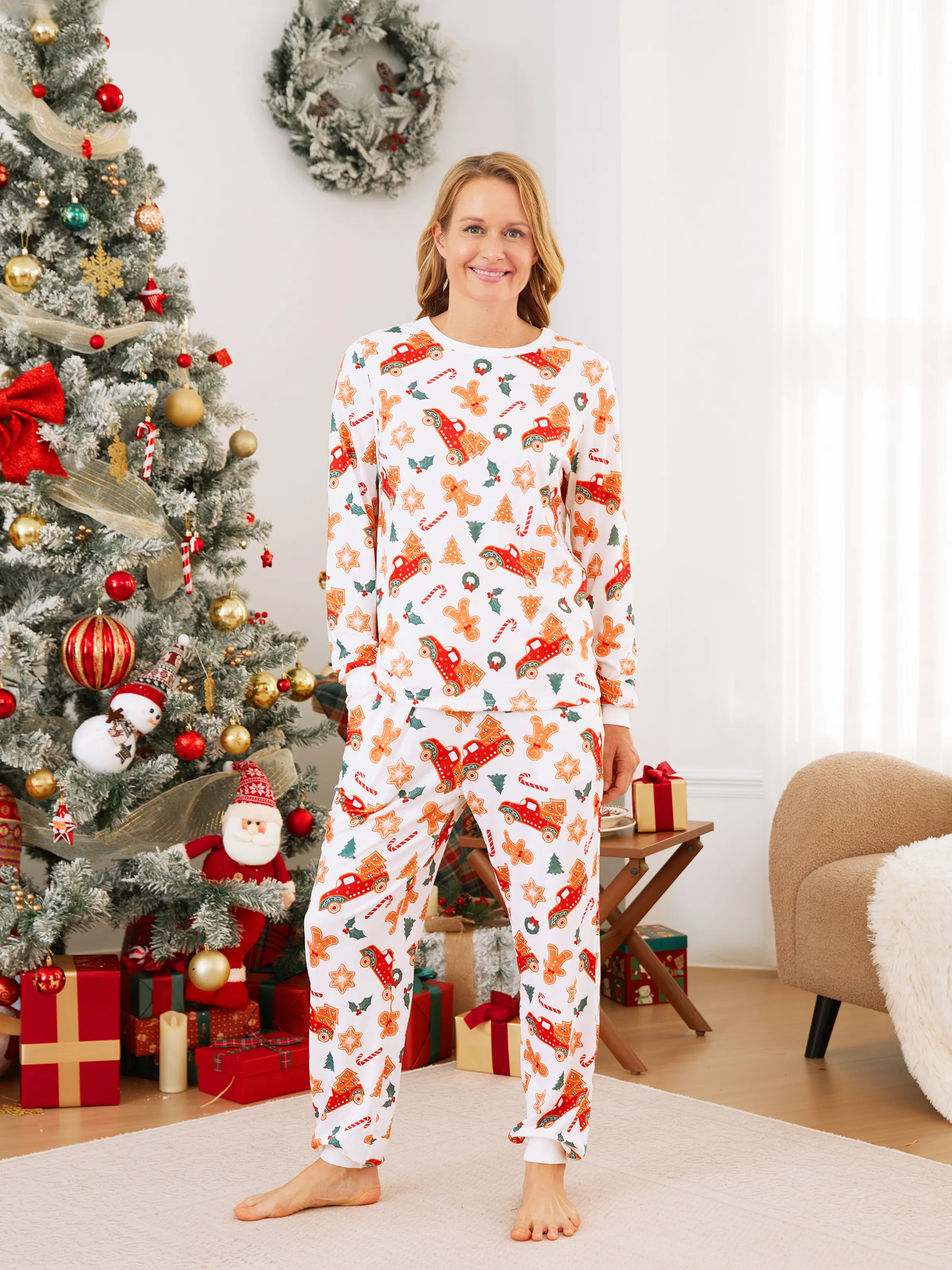 

Christmas Family Matching Allover Xmas Pattern Pajamas Sets with Drawstring and Pockets