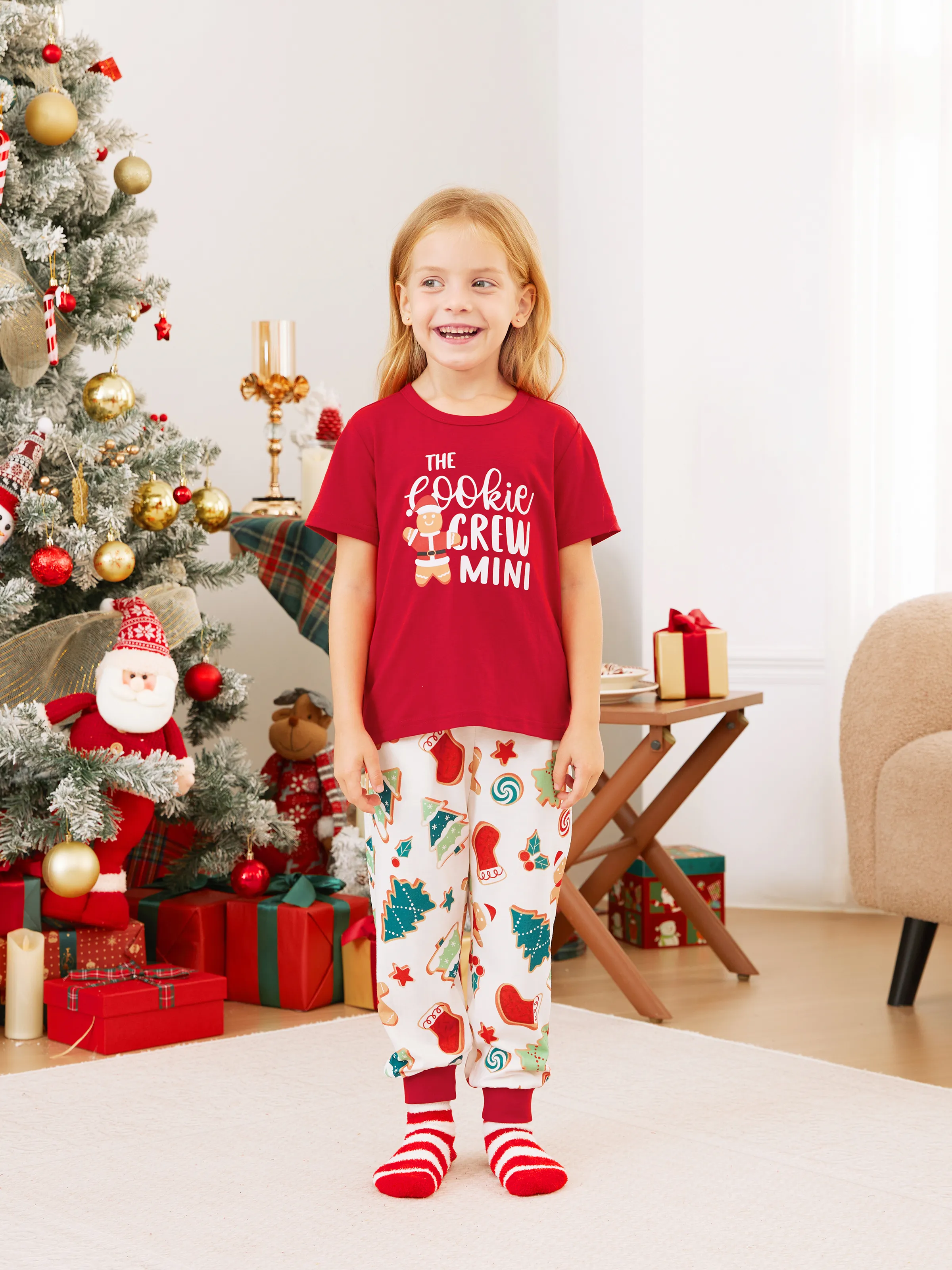 

Christmas Family The Cookies Crew Gingerbread Man Pajamas Sets with Drawstring and Pockets