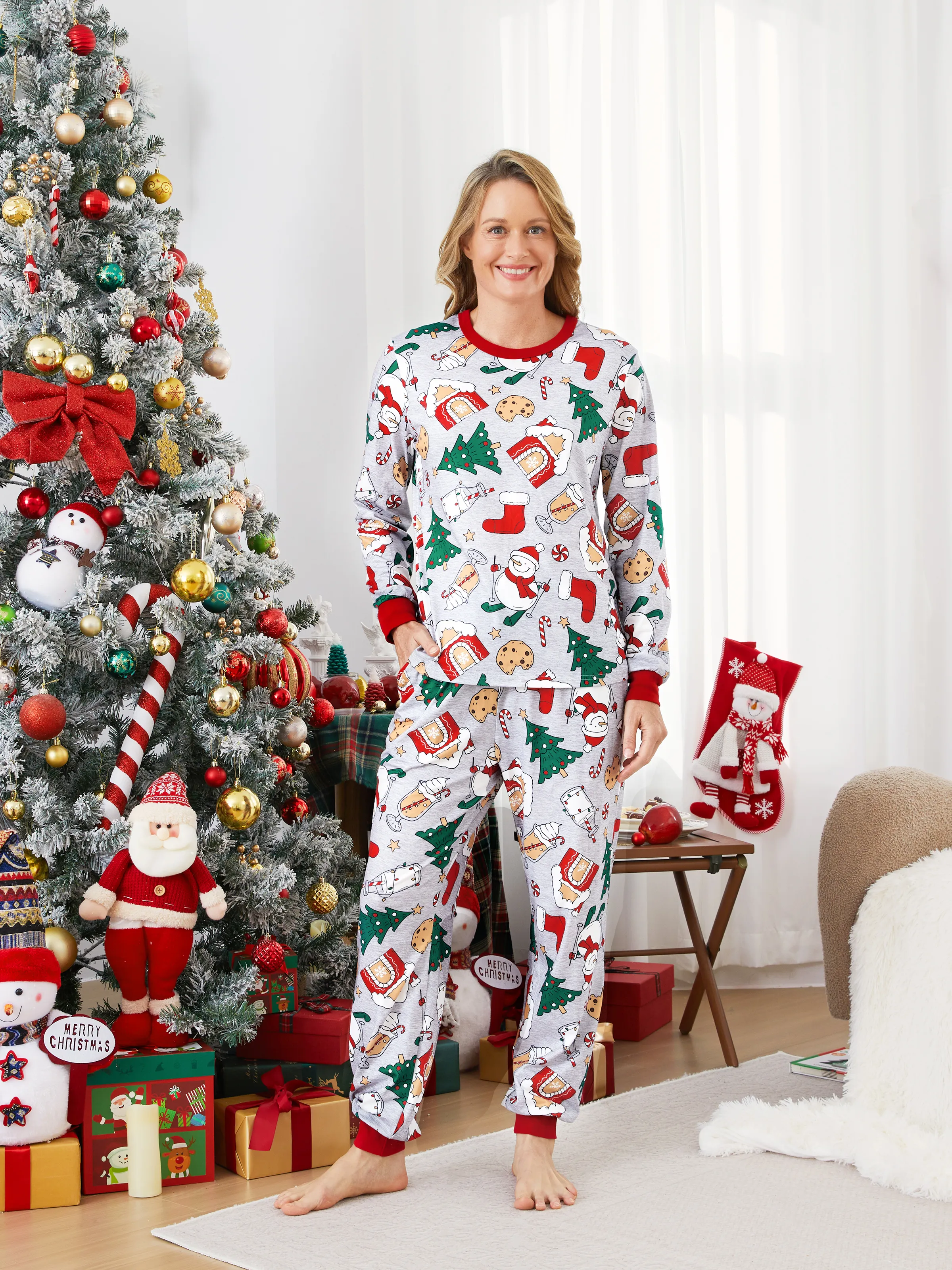 

Christmas Pajamas Family Matching Allover Gingerbread House Pattern Pajamas Sets