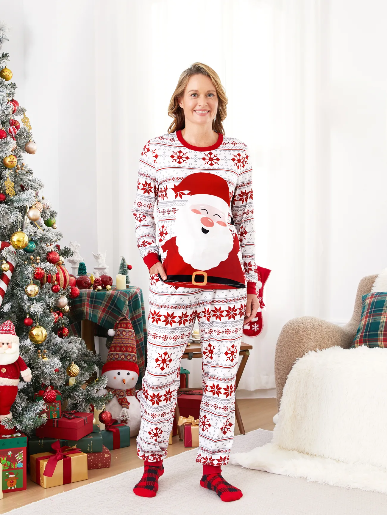 

Christmas Pajamas Family Matching Santa Claus Big Graphic Pajamas Sets with Pockets and Drawstring