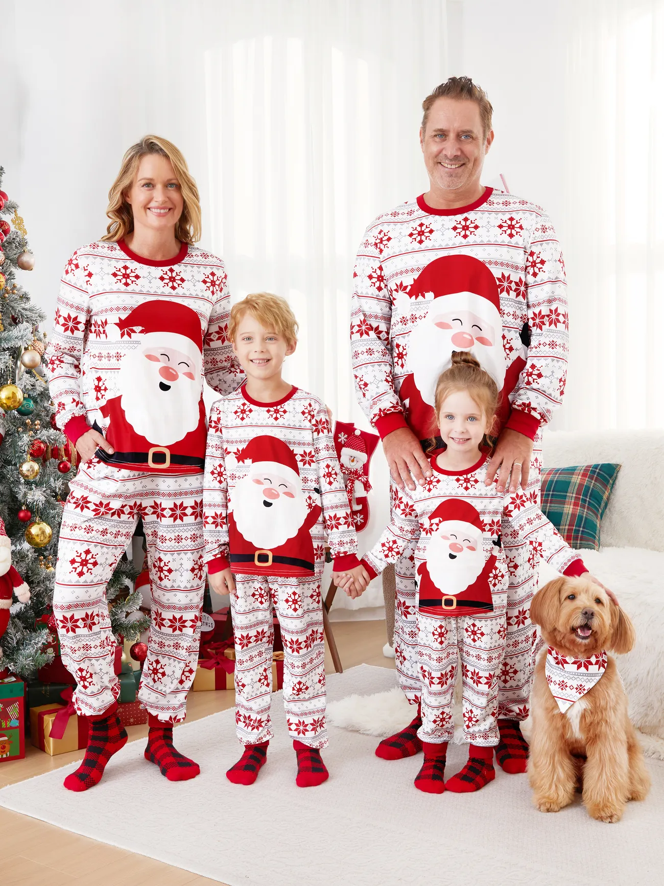 Christmas Pajamas Family Matching Santa Claus Big Graphic Pajamas Sets with Pockets and Drawstring