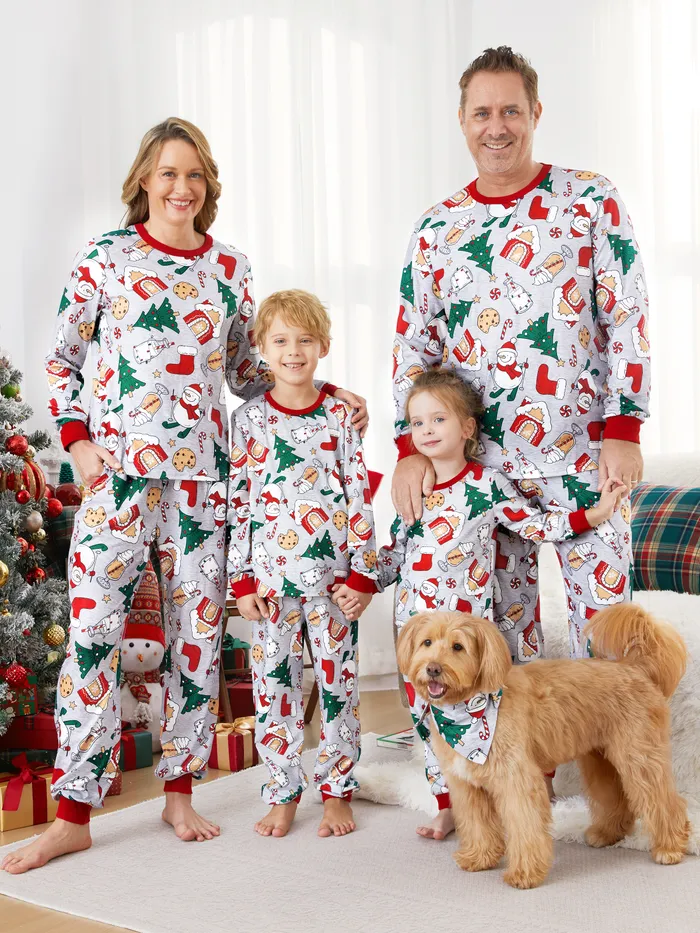 Christmas Pajamas Family Matching Allover Gingerbread House Pattern Pajamas Sets