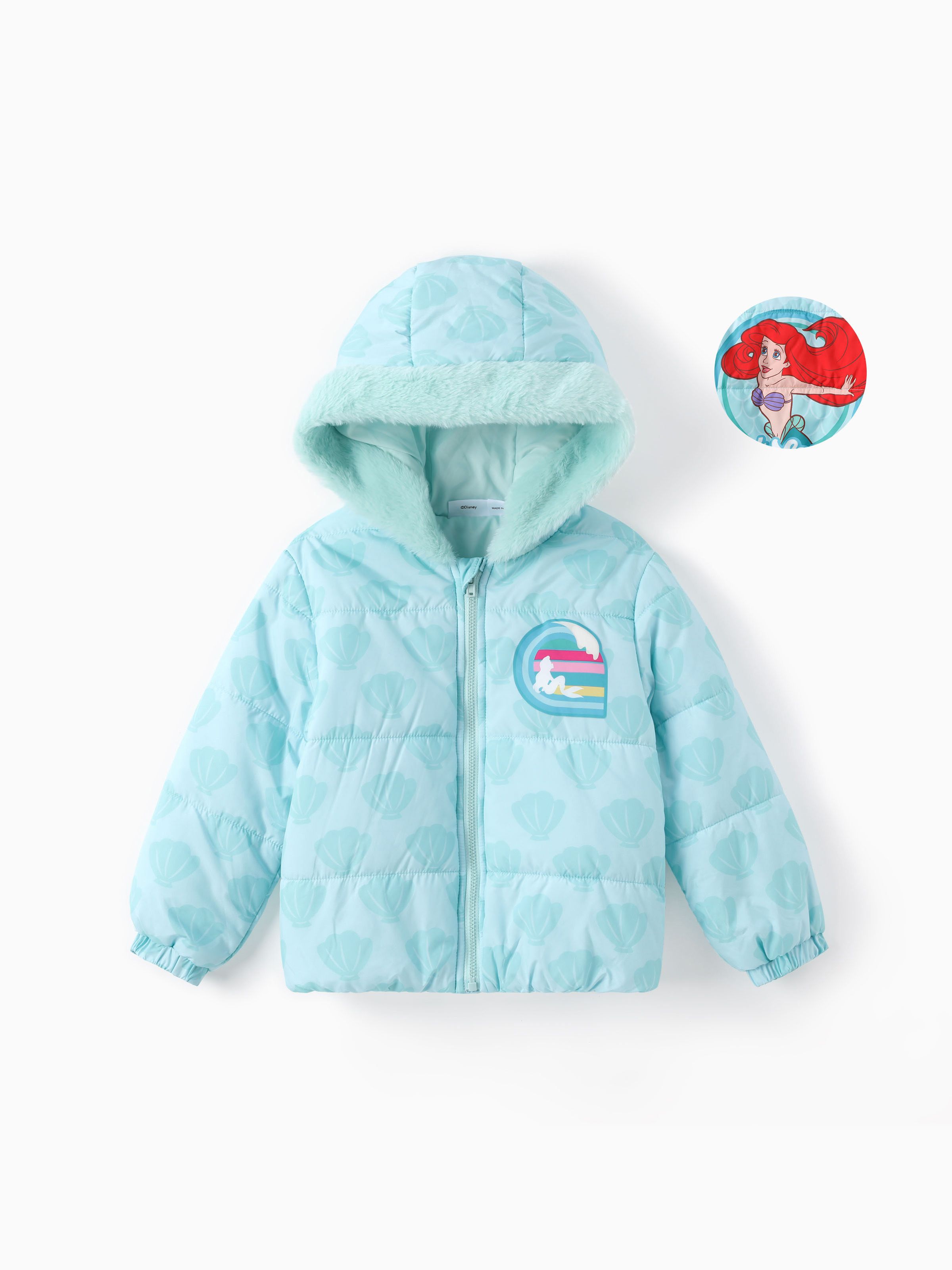 

Disney Princess Toddler Girl 1pc Ariel/Moana/Rapunzel/Aurora Plush Edge Hooded Jacket Coat