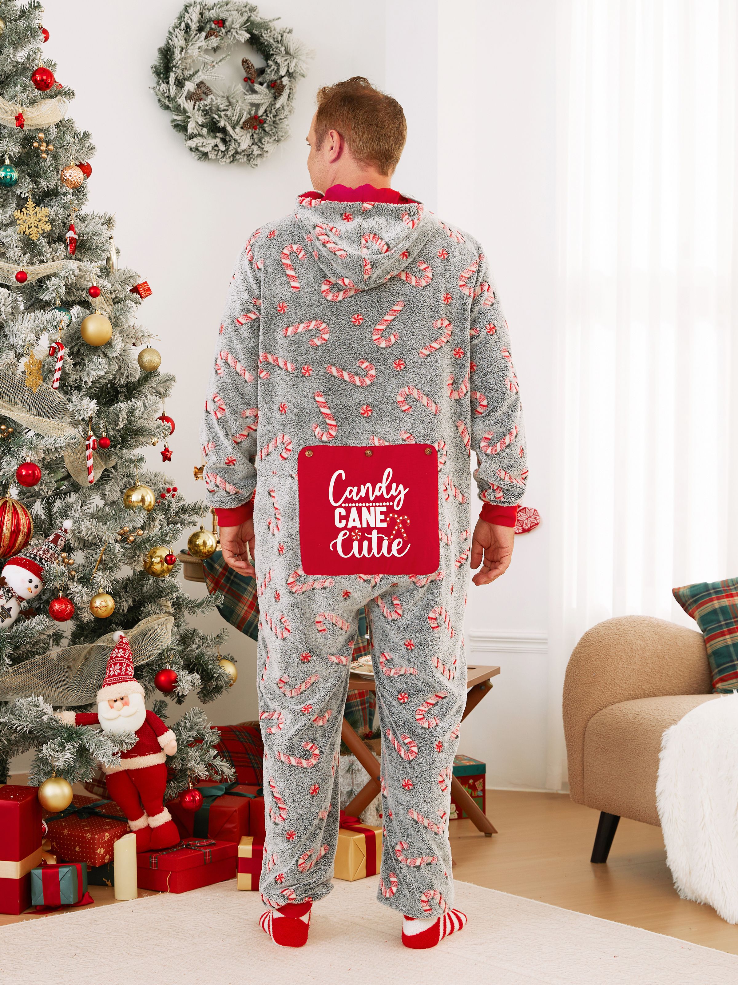 

Onesies Pajamas Matching Christmas Outfits Candy Cane Pattern (Glow in the Dark)