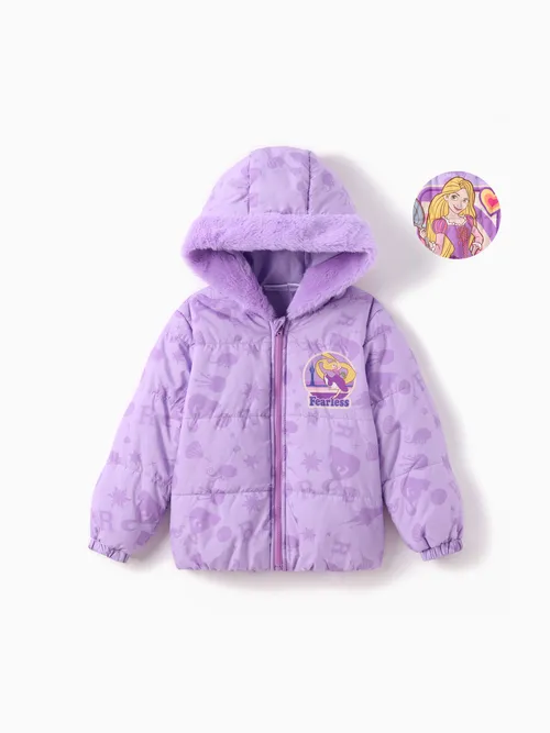 

Disney Princess Toddler Girl 1pc Ariel/Moana/Rapunzel/Aurora Plush Edge Hooded Puffer Jacket Coat