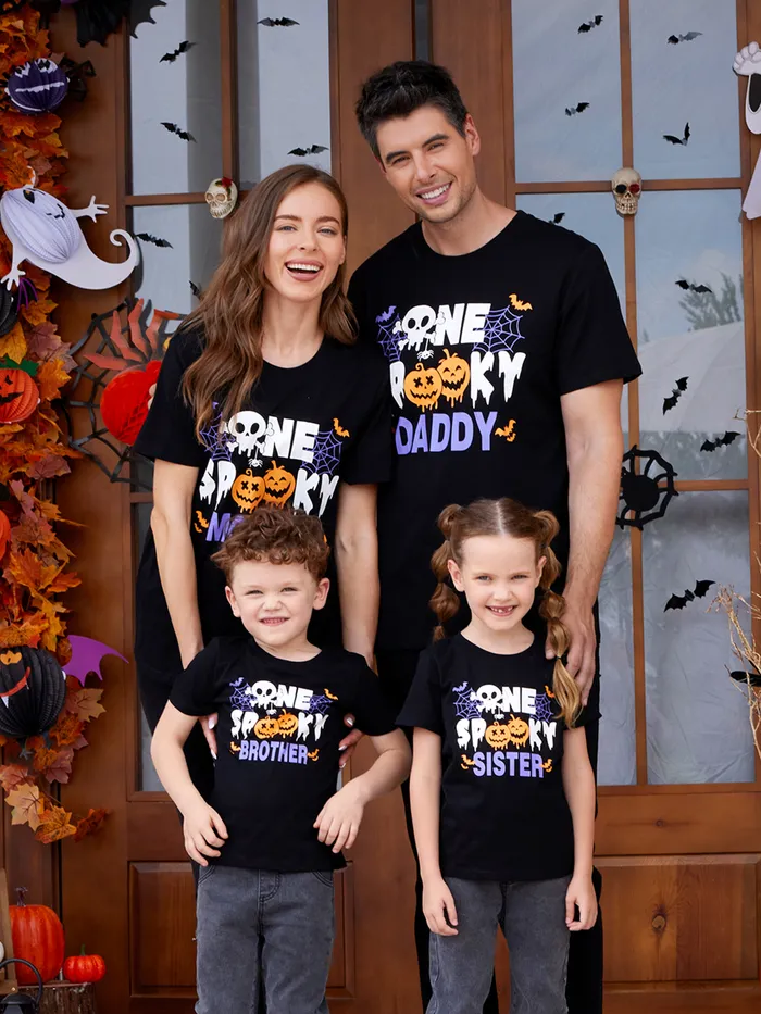 Halloween Family Matching Letter & Pumpkin Print Top