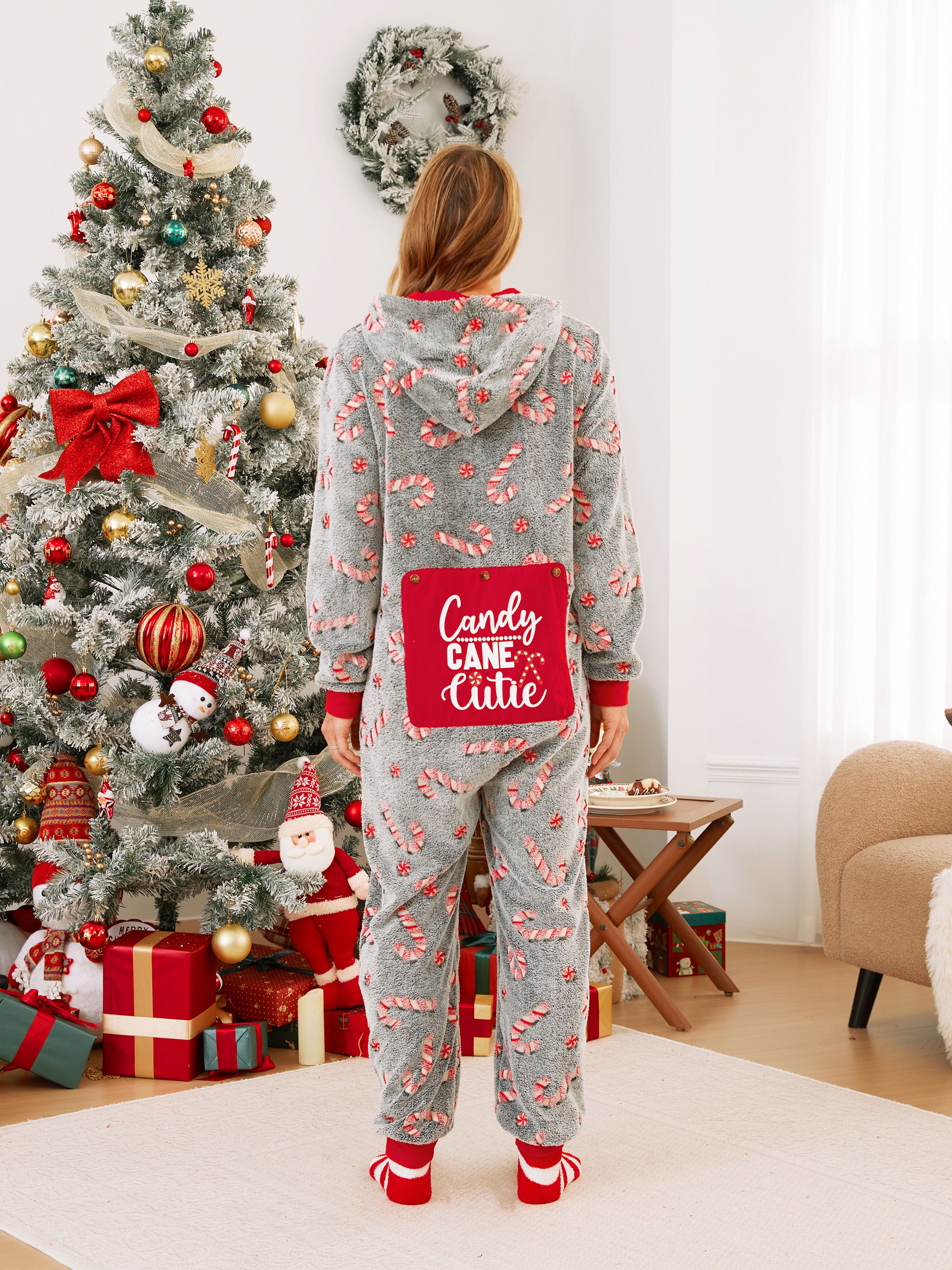 

Onesies Pajamas Matching Christmas Outfits Candy Cane Pattern (Glow in the Dark)