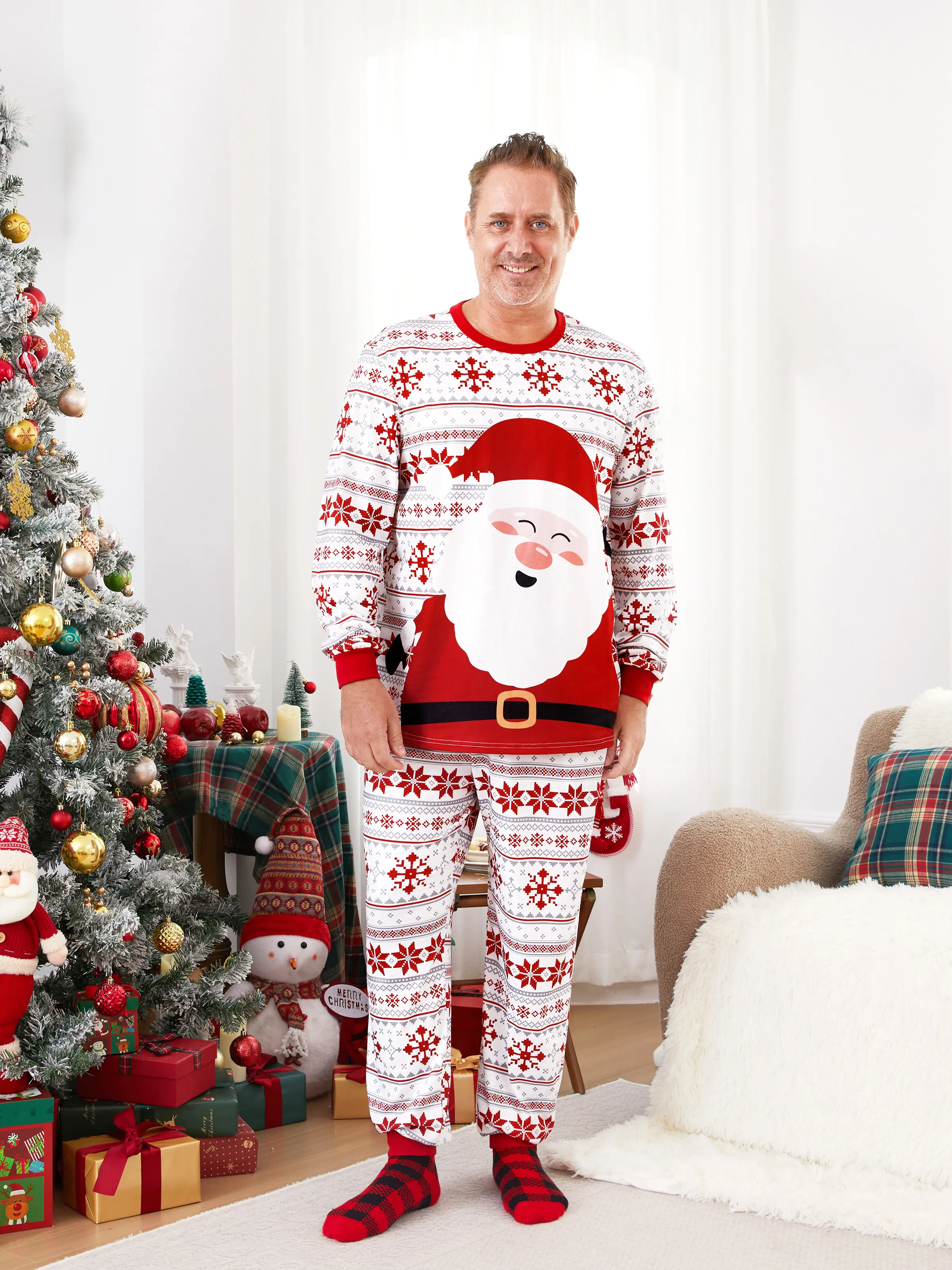 

Christmas Pajamas Family Matching Santa Claus Big Graphic Pajamas Sets with Pockets and Drawstring