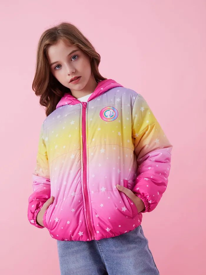 Barbie Outfit Kleinkind / Kind Mädchen 2 Stück Sterne Farbverlauf Print Kapuzenjacke Mantel mit Aufbewahrungstasche