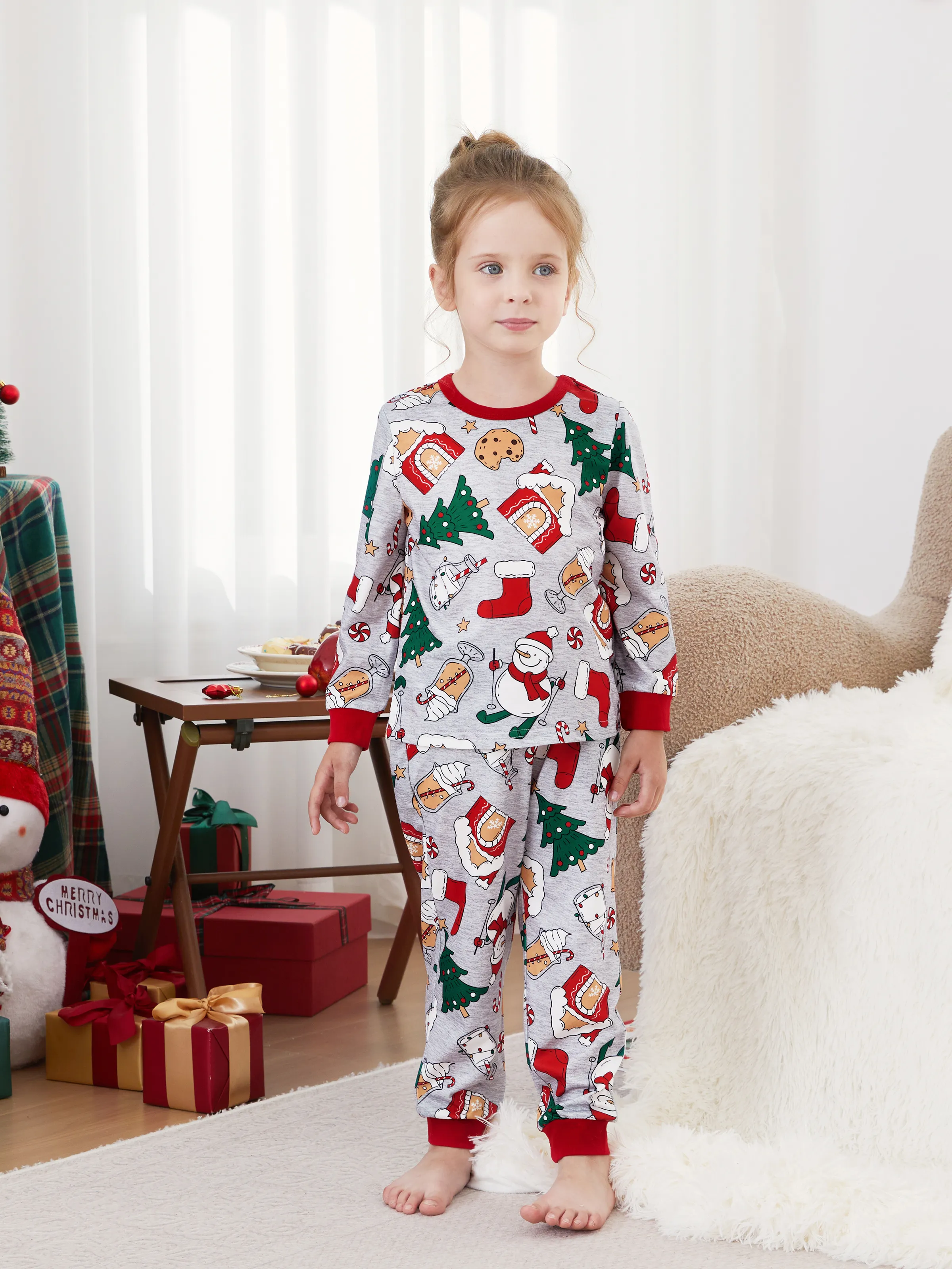 

Christmas Pajamas Family Matching Allover Gingerbread House Pattern Pajamas Sets