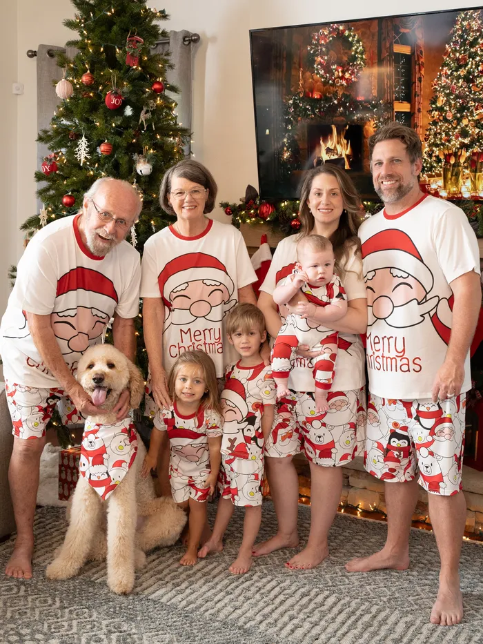 Family Christmas Pajamas Santa Claus and Snowman Print Short-sleeve Pajamas