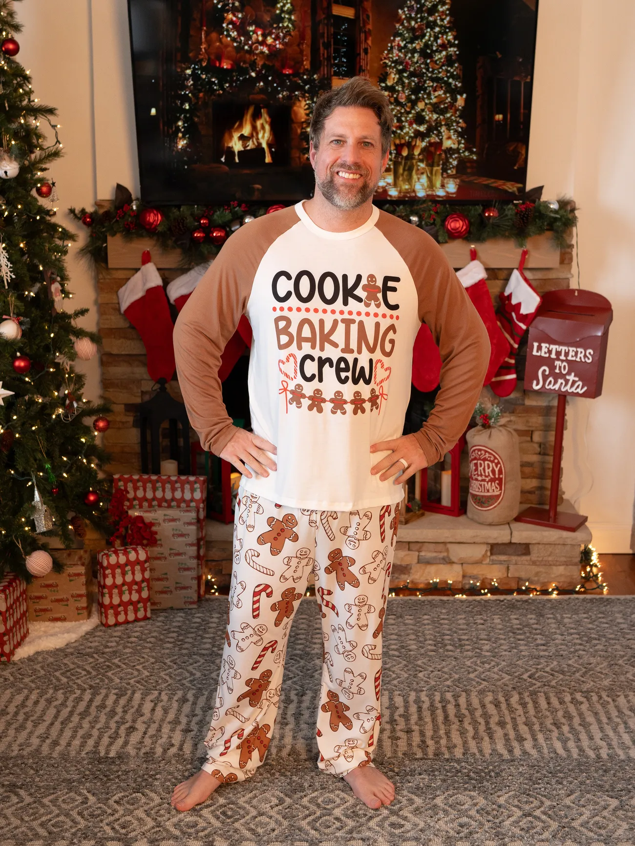 Christmas Family Matching Letter and Gingerbread Man Print Long-sleeve Pajamas Sets