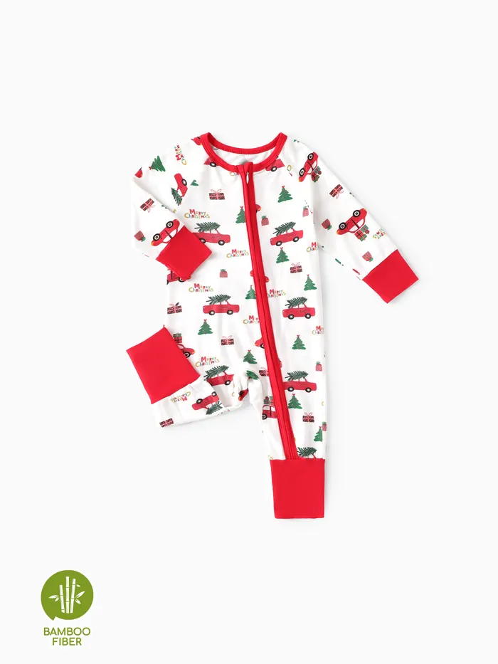 Weihnachten Baby Junge/Mädchen Bambus Jumpsuit mit Reißverschluss